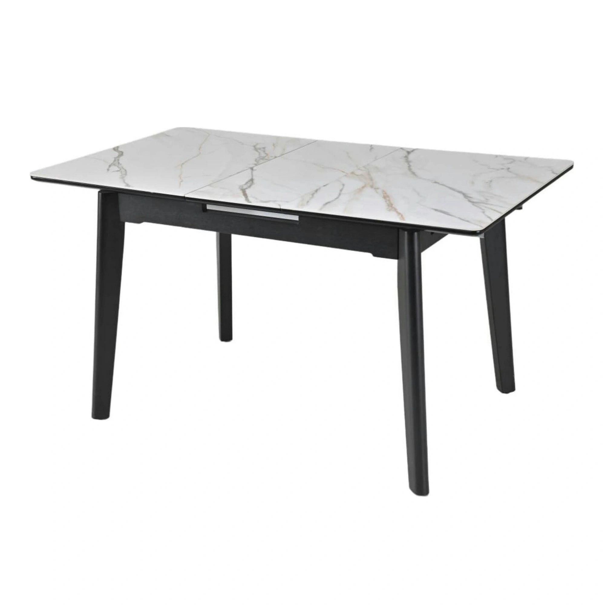 Masa extensibila OSTEN, alb cu efect de marmura/negru, 140/180x80x76 cm