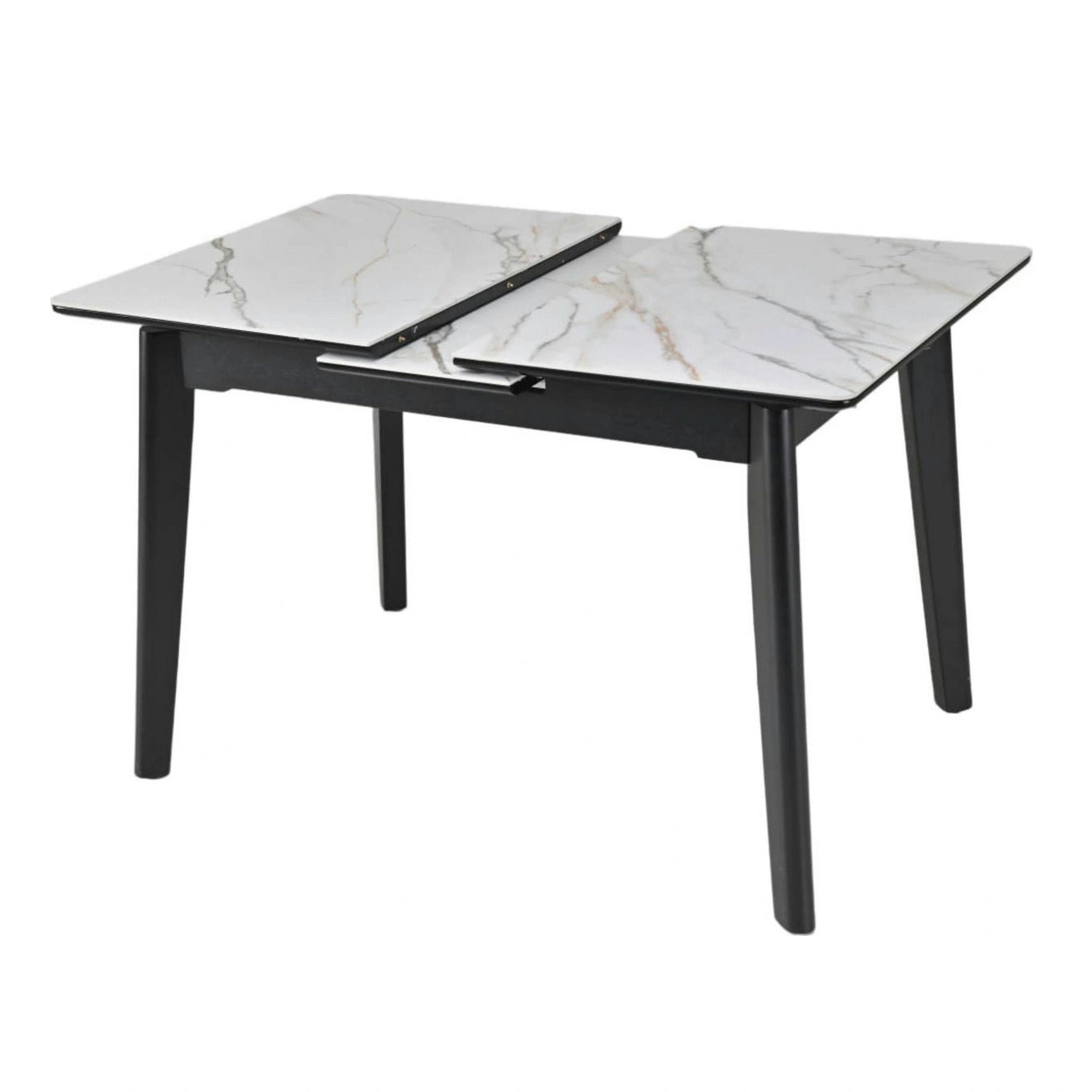 Masa extensibila OSTEN, alb cu efect de marmura/negru, 140/180x80x76 cm