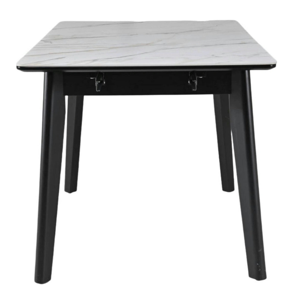 Masa extensibila OSTEN, alb cu efect de marmura/negru, 140/180x80x76 cm