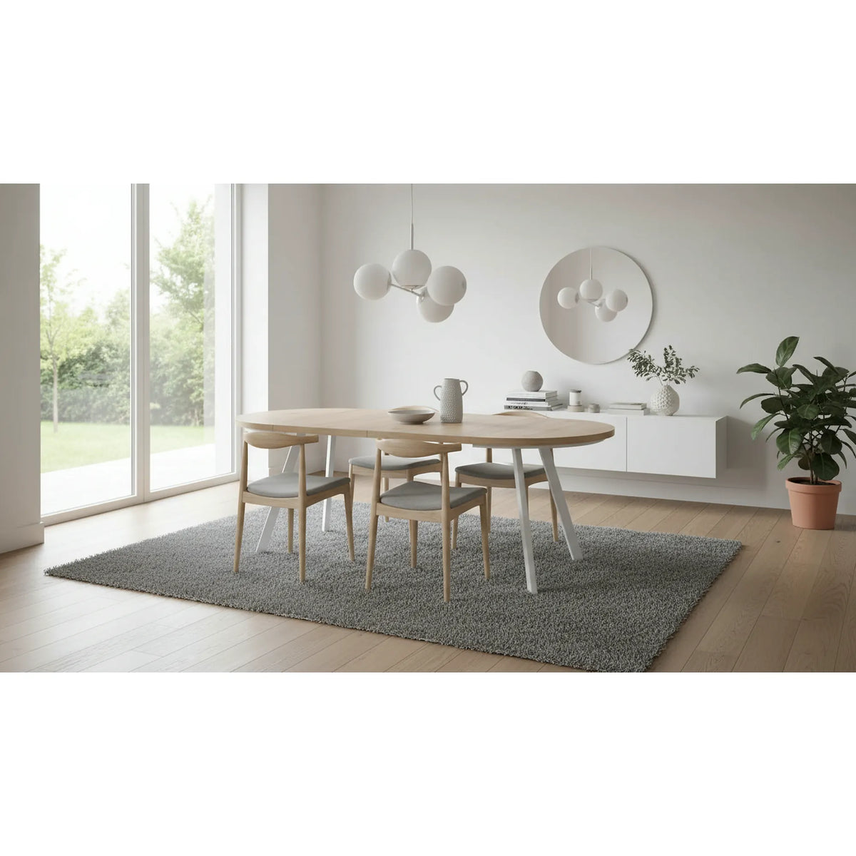 Masa extensibila PARES, stejar wotan/alb, PAL laminat/lemn, 90/180x90x76 cm