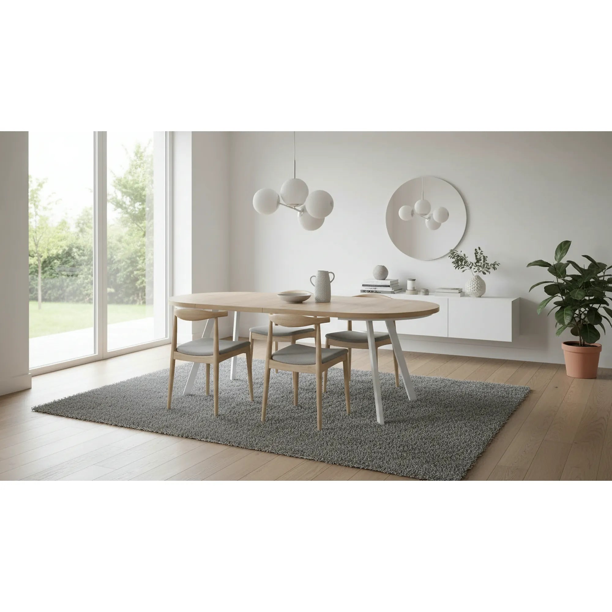 Masa extensibila PARES, stejar wotan/alb, PAL laminat/lemn, 90/180x90x76 cm