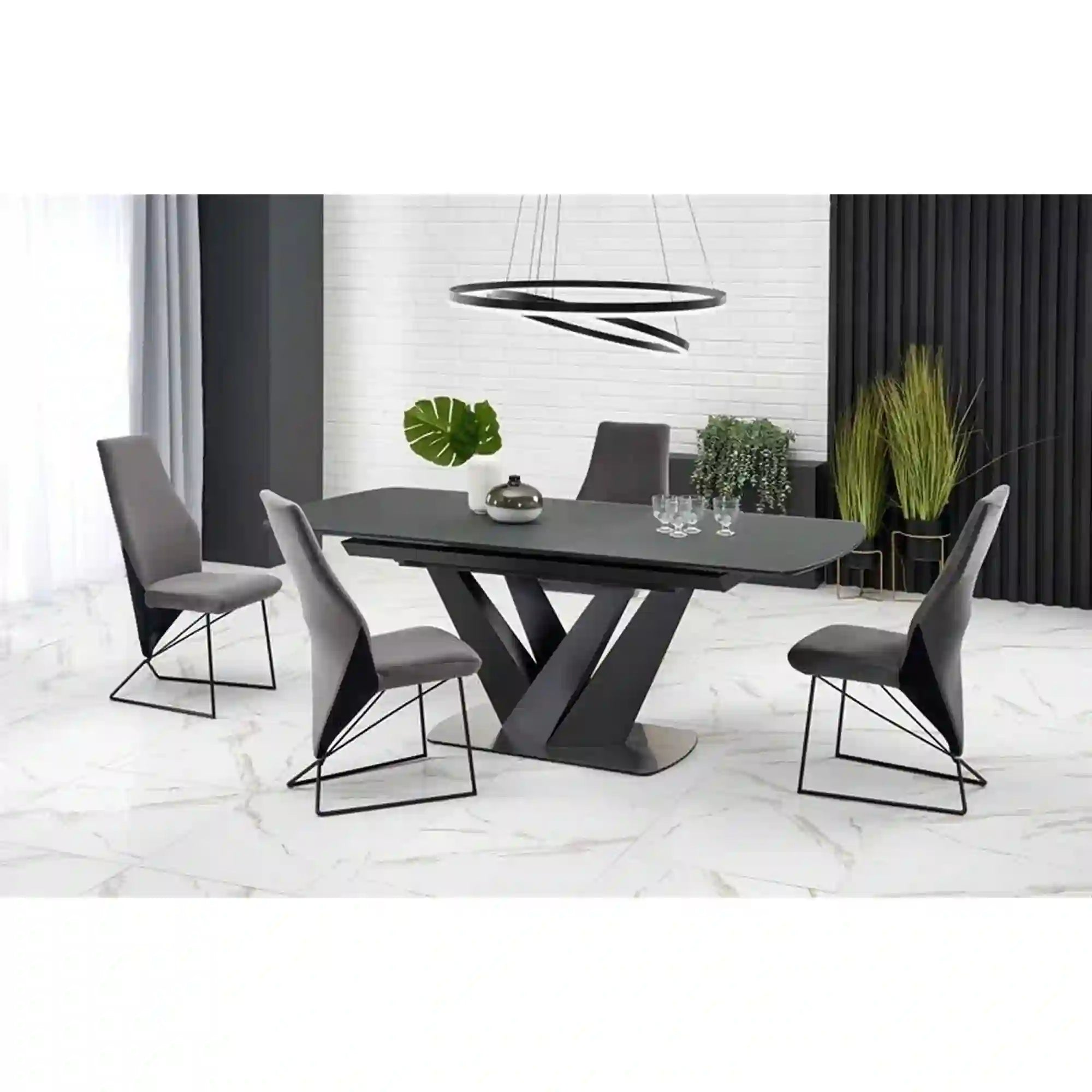 Masa extensibila PATRIZIO, negru, sticla/otel, 160/200x90x77 cm