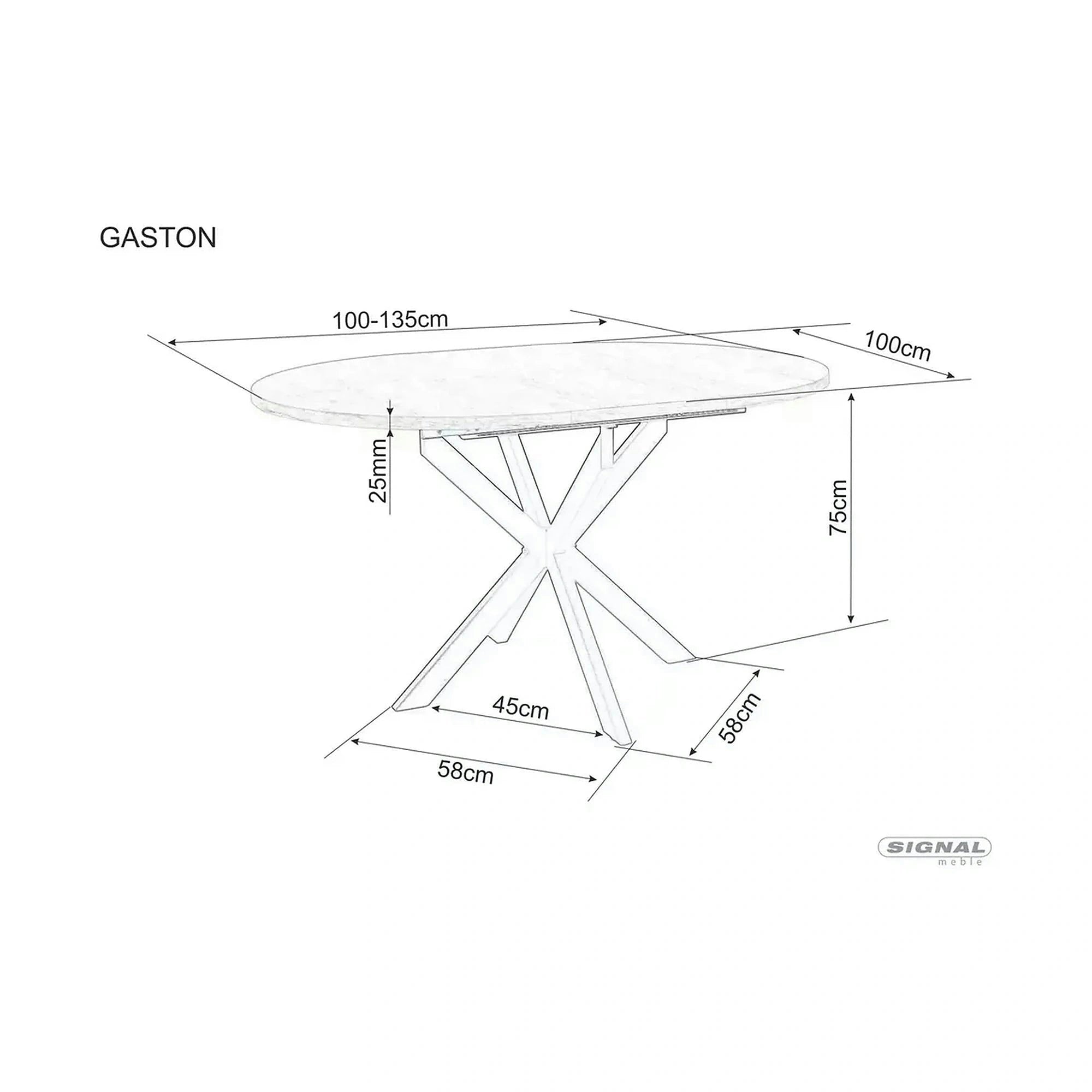Masa extensibila pentru sufragerie GASTON, alb/negru, 100/135x100x75 cm