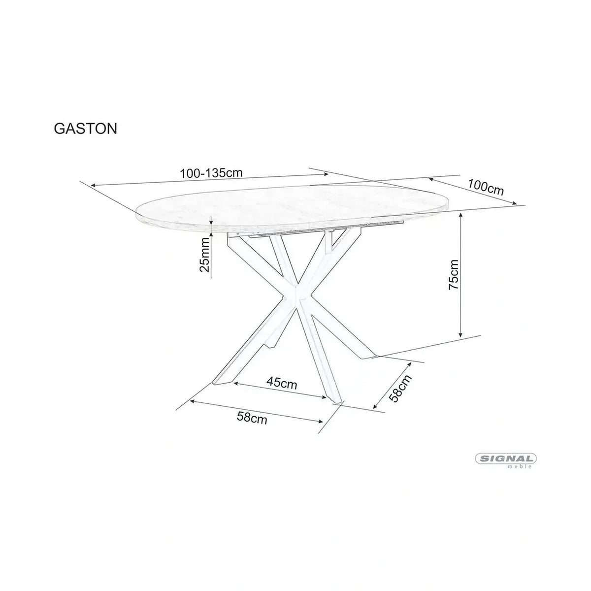 Masa extensibila pentru sufragerie GASTON, nuc/negru, 100/135x100x75 cm