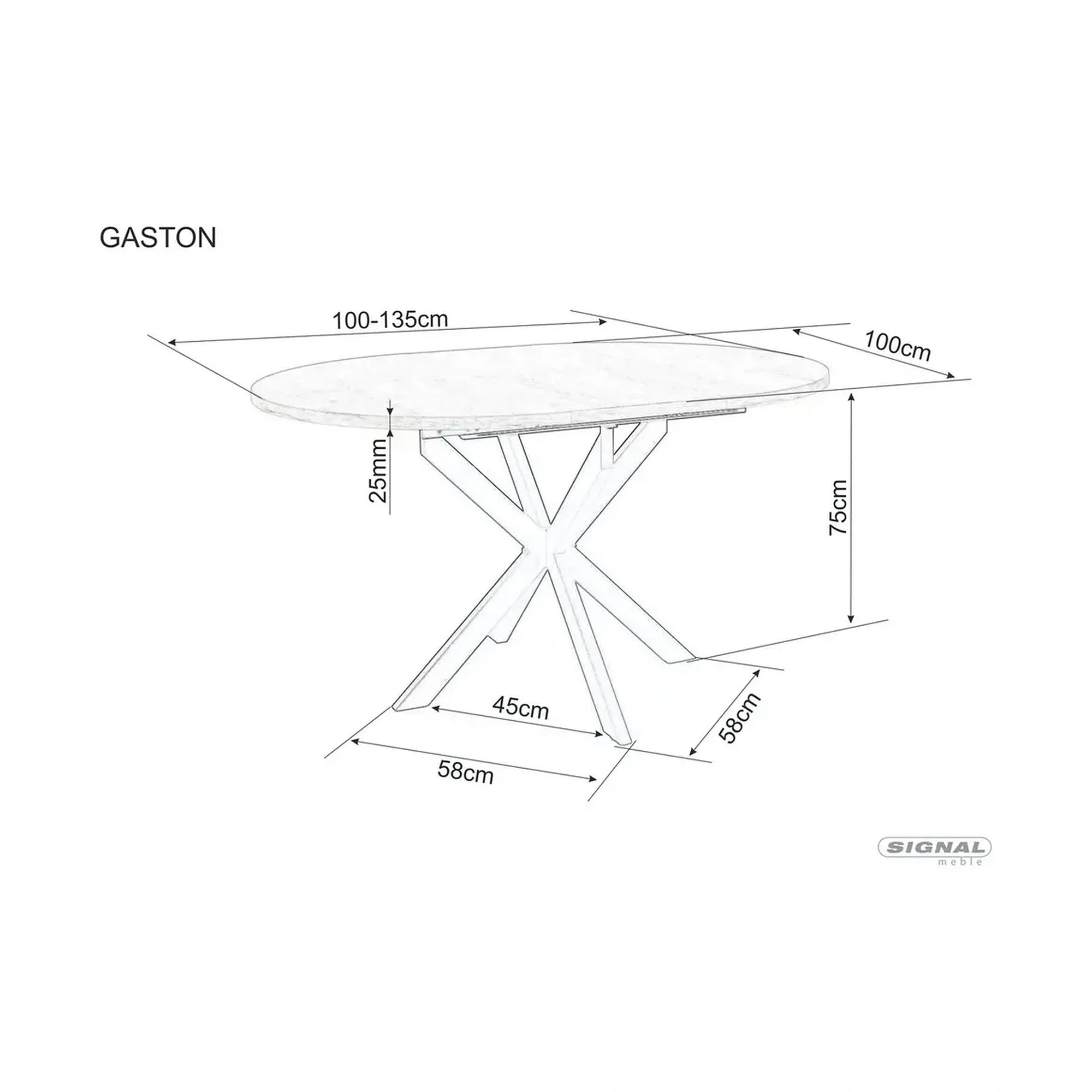 Masa extensibila pentru sufragerie GASTON, nuc/negru, 100/135x100x75 cm