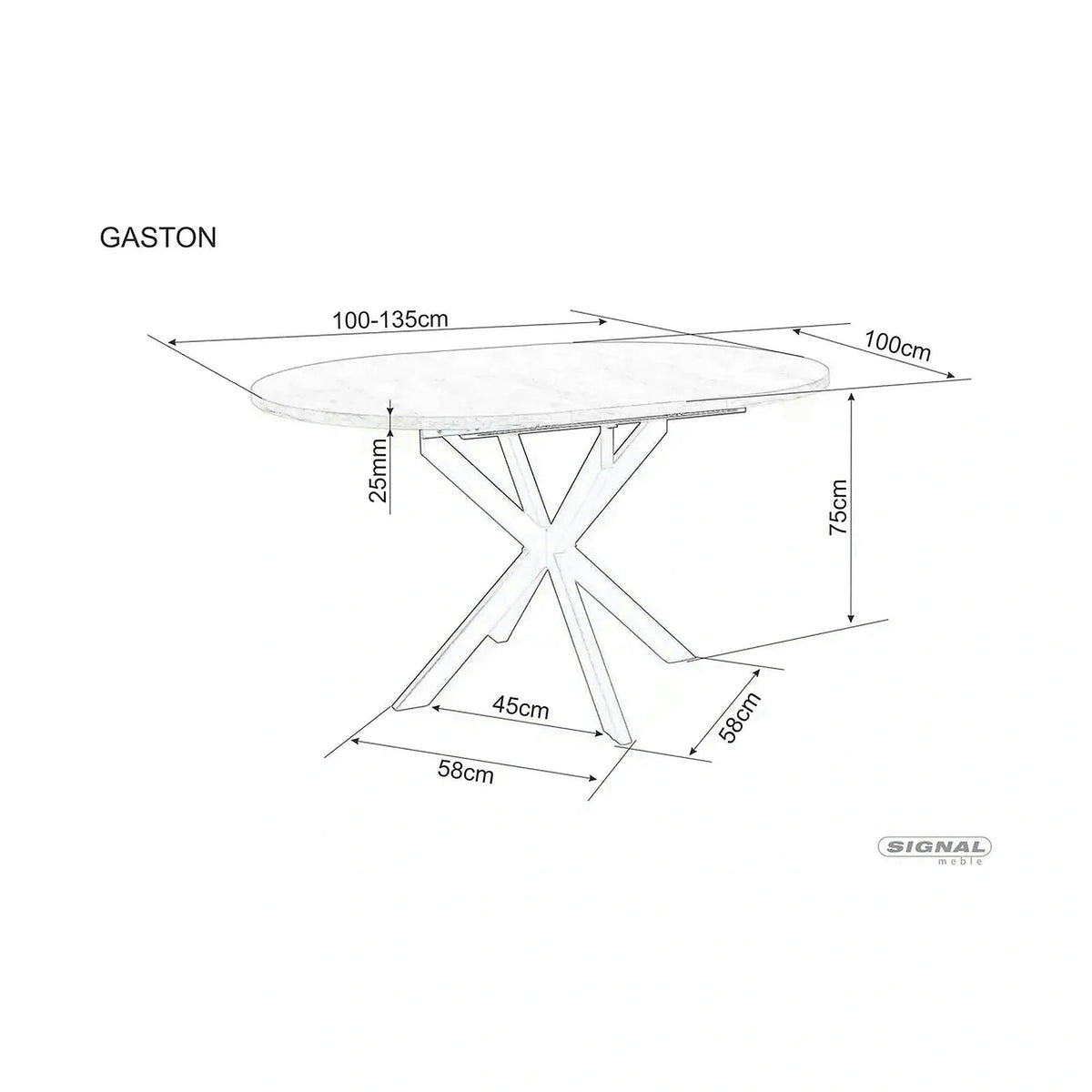 Masa extensibila pentru sufragerie GASTON, stejar/negru, 100/135x100x75 cm