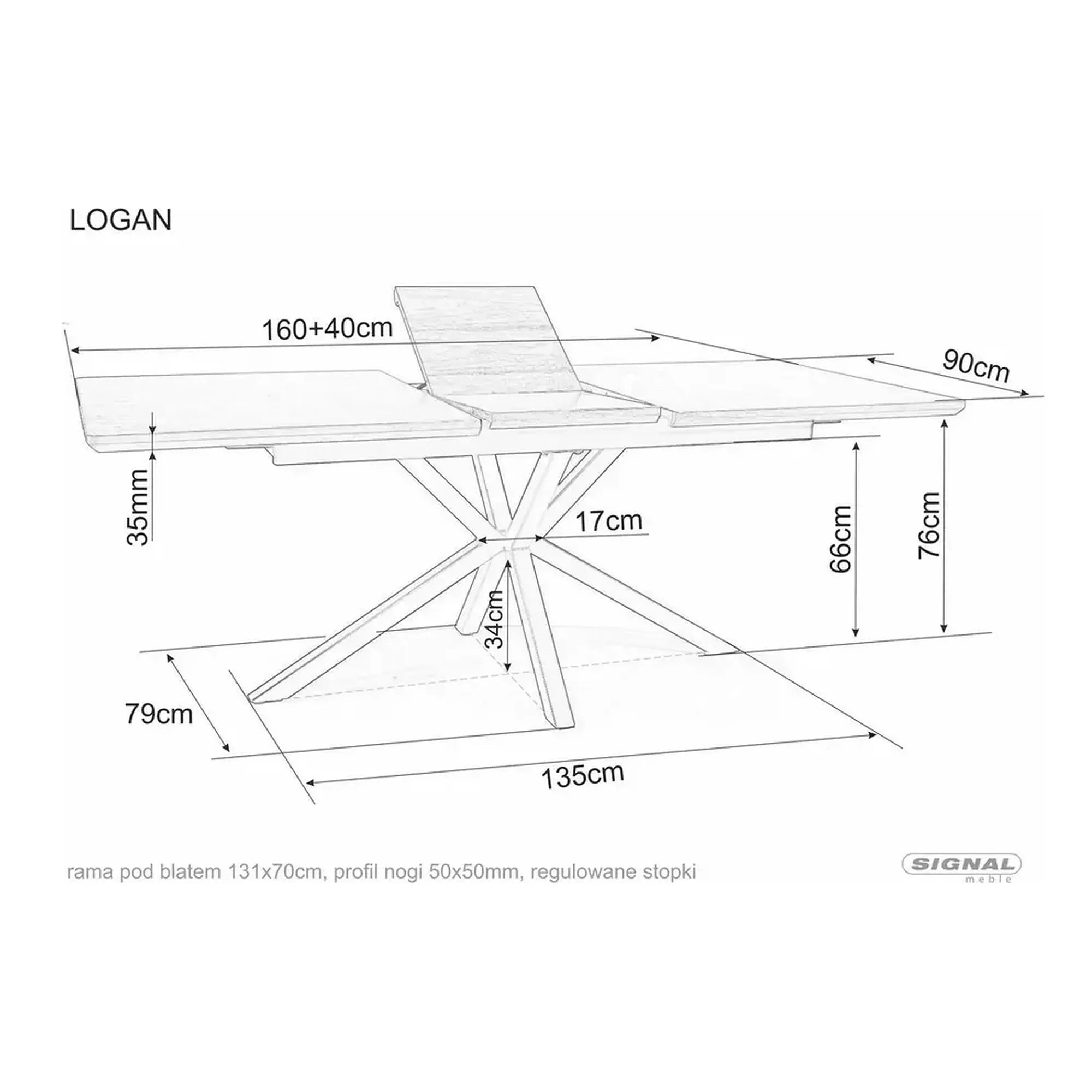 Masa extensibila pentru sufragerie LOGAN, alb/negru, 160/200x90x76 cm