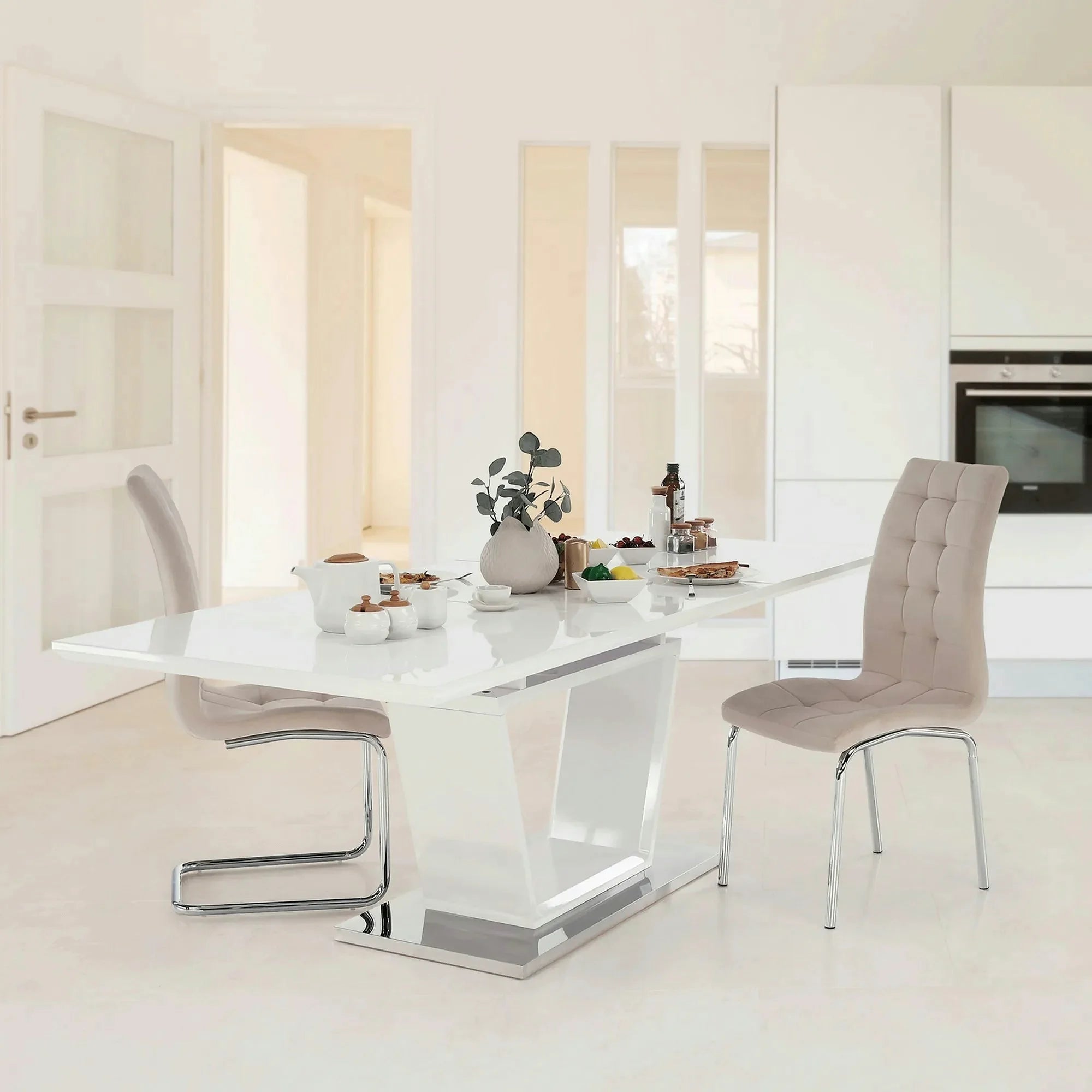 Masa extensibila PERAK, alb/crom, 160/220x90x76 cm