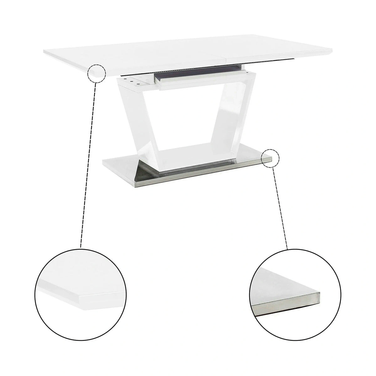 Masa extensibila PERAK, alb/crom, 160/220x90x76 cm