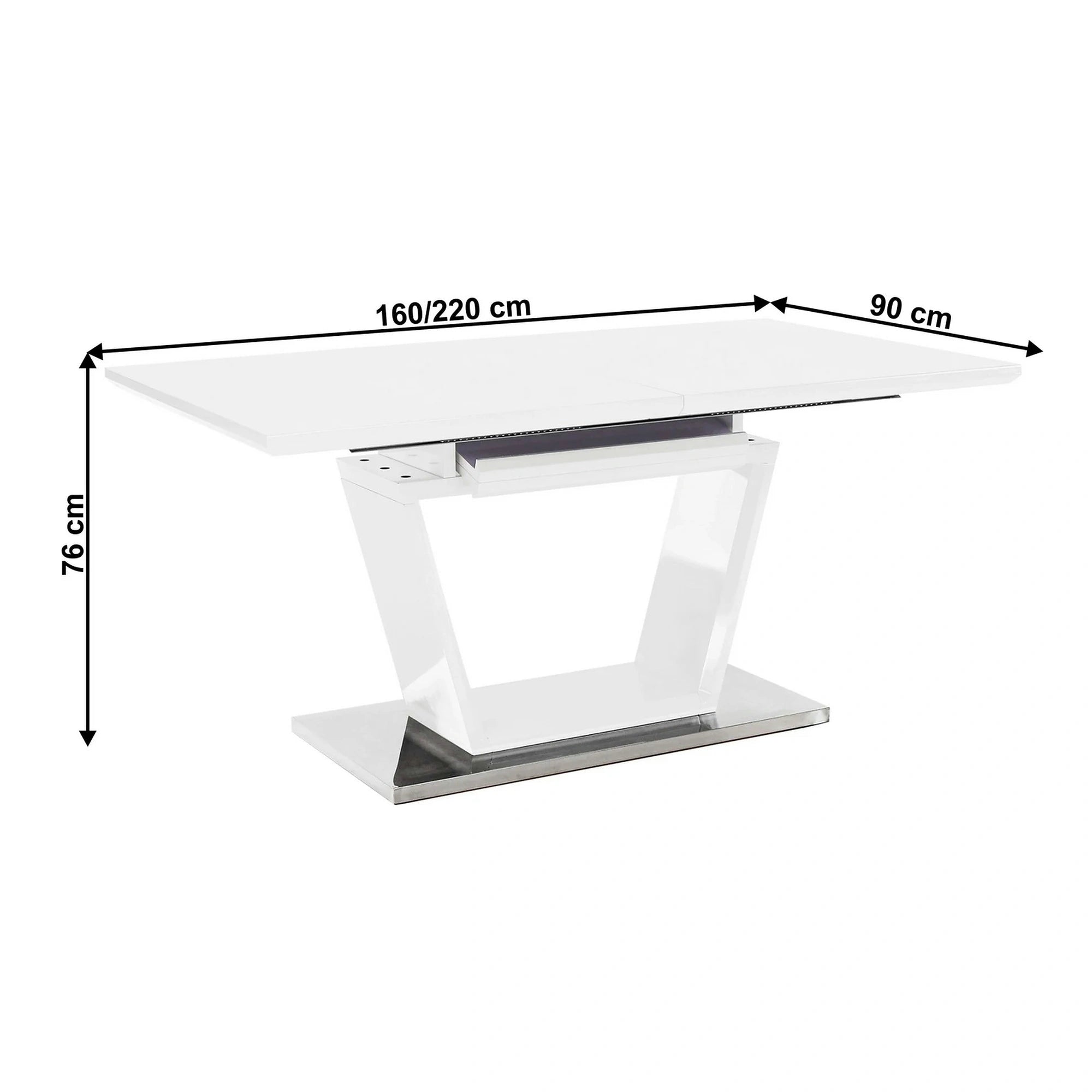 Masa extensibila PERAK, alb/crom, 160/220x90x76 cm