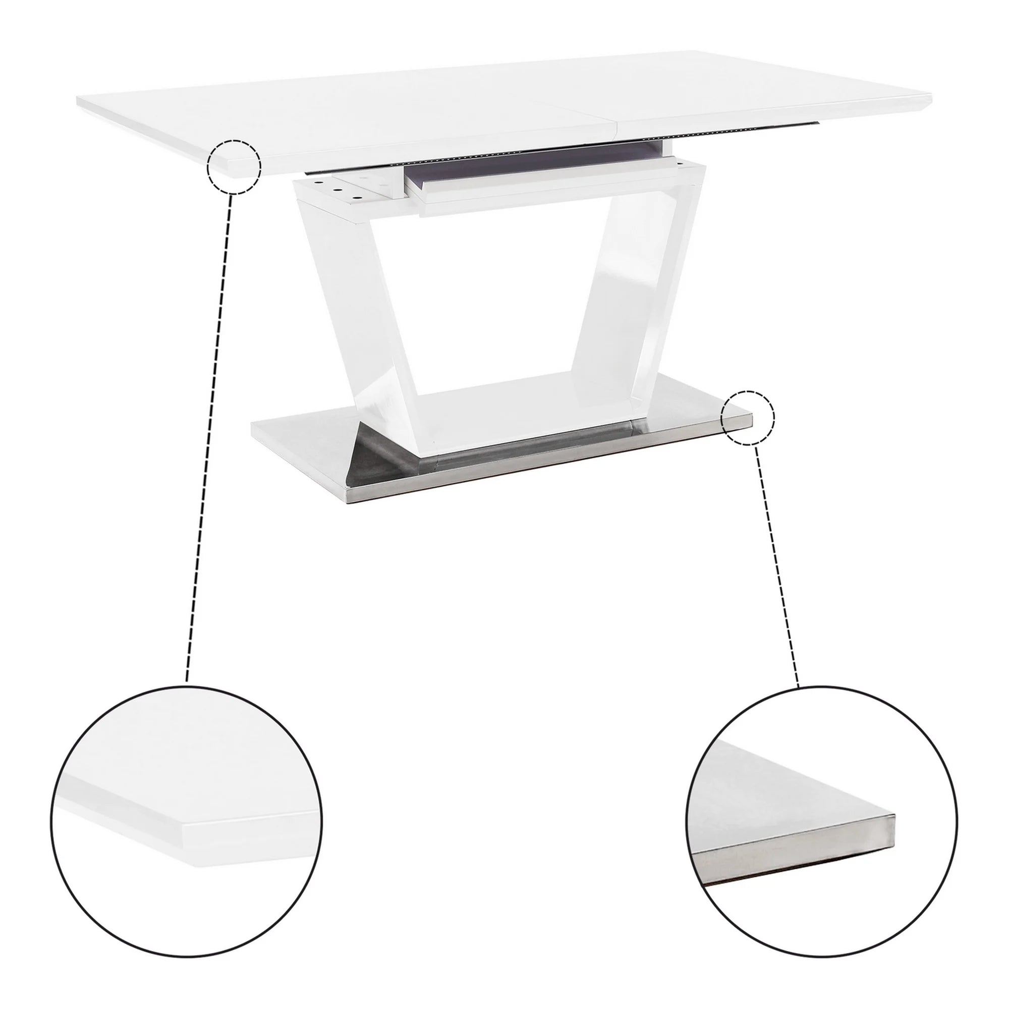 Masa extensibila PERAK, alb/crom, 160/220x90x76 cm