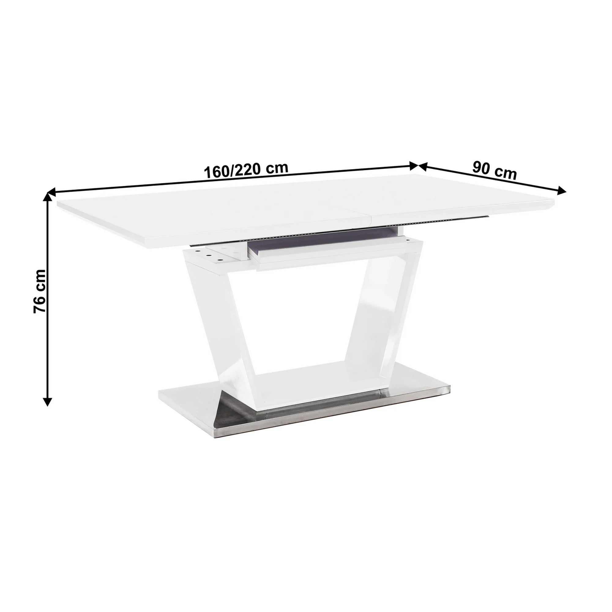 Masa extensibila PERAK, alb/crom, 160/220x90x76 cm