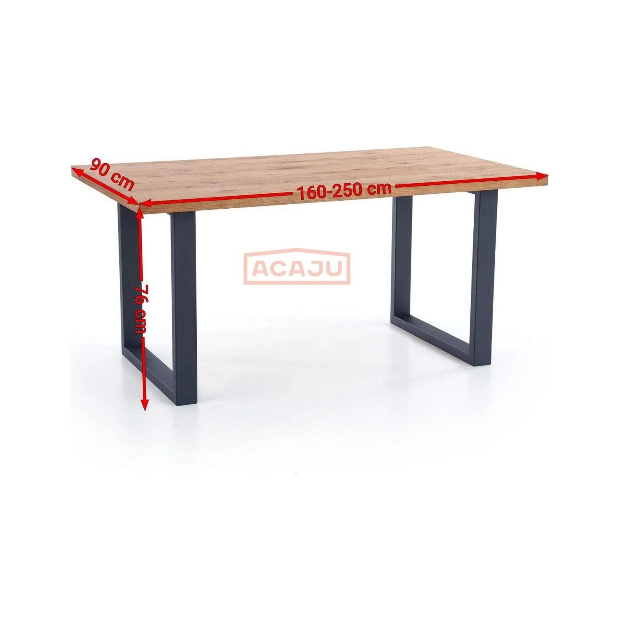 Masa extensibila PEREZ, stejar deschis/negru, 160/250x90x76 cm