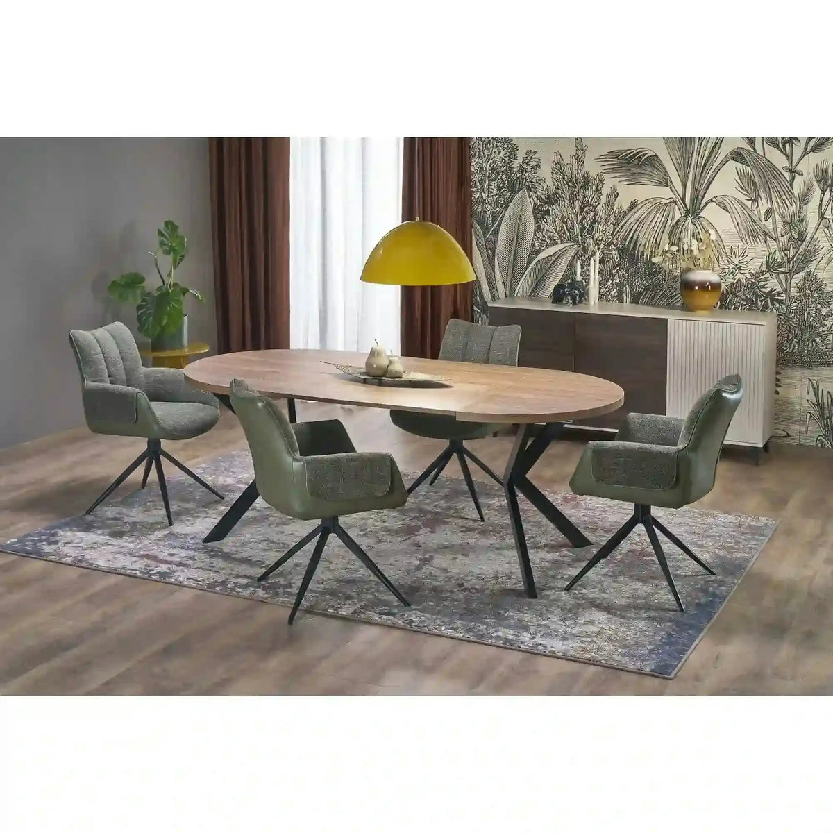 Masa extensibila PERONI, nuc/negru, PAL furniruit /otel, 100/250x100x75 cm