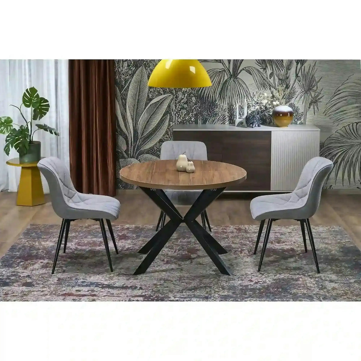 Masa extensibila PERONI, nuc/negru, PAL furniruit /otel, 100/250x100x75 cm