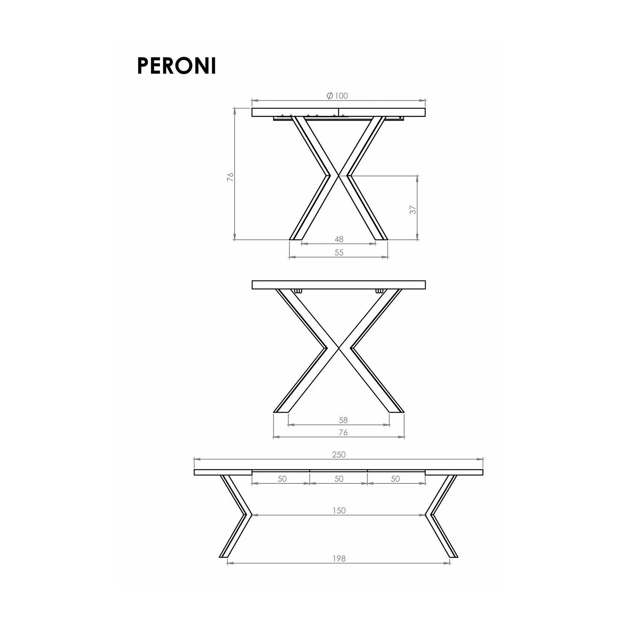 Masa extensibila PERONI, nuc/negru, PAL furniruit /otel, 100/250x100x75 cm