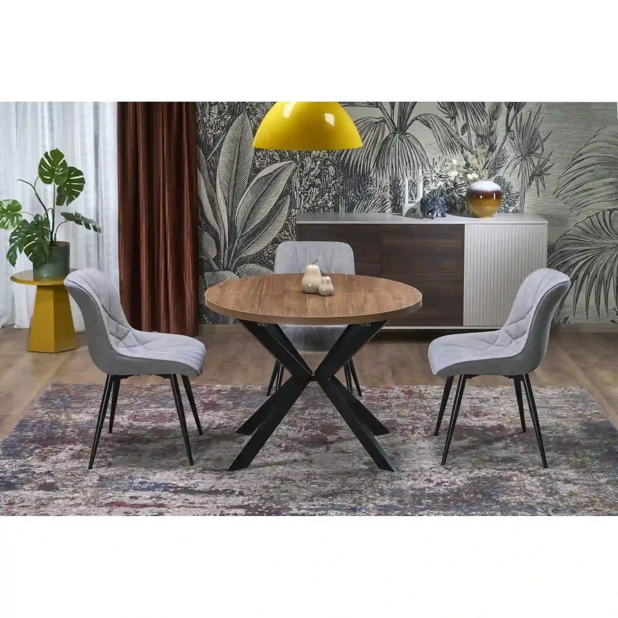 Masa extensibila PERONI, nuc/negru, PAL furniruit /otel, 100/250x100x75 cm