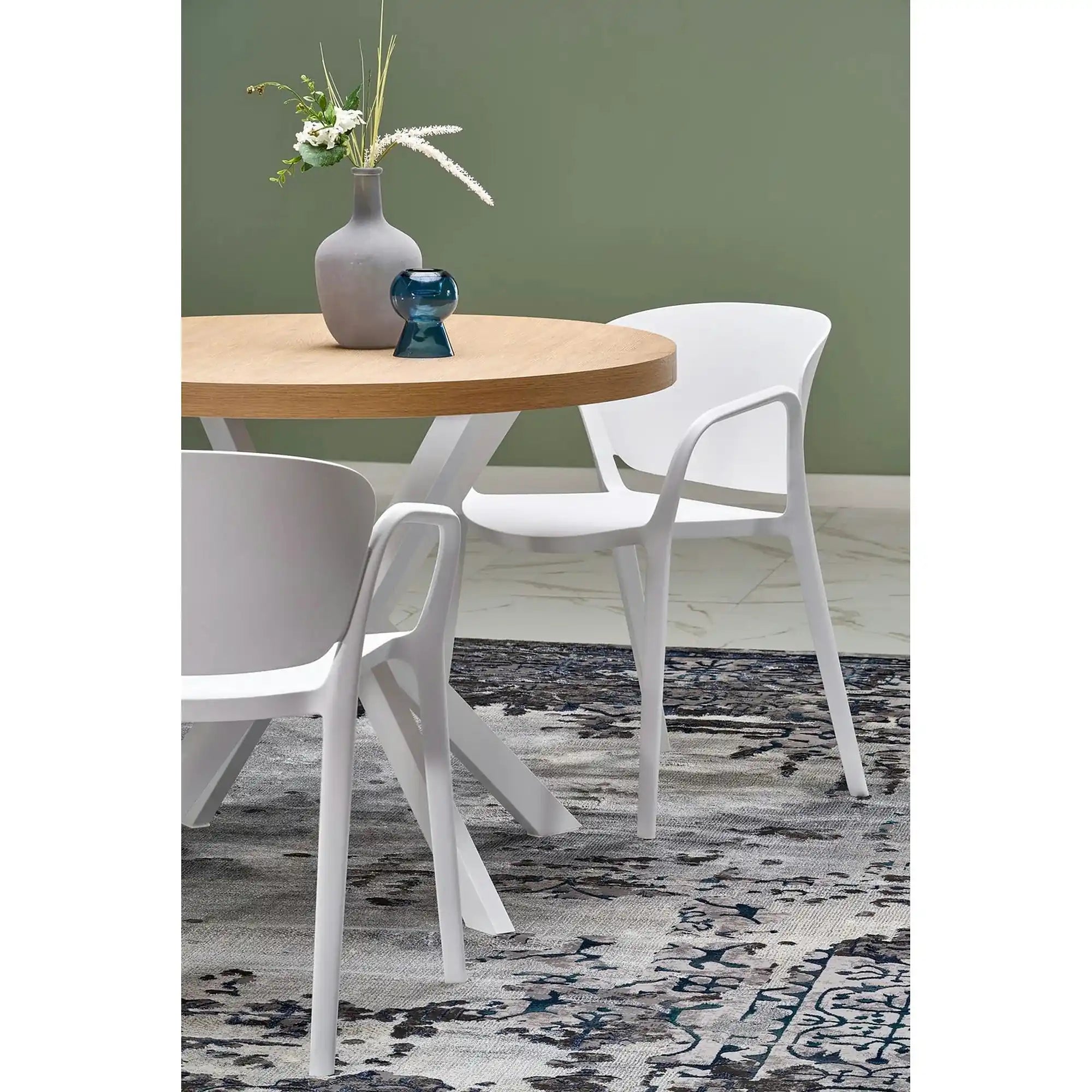 Masa extensibila PERONI, stejar auriu/alb, PAL furniruit/otel, 100/250x100x75 cm