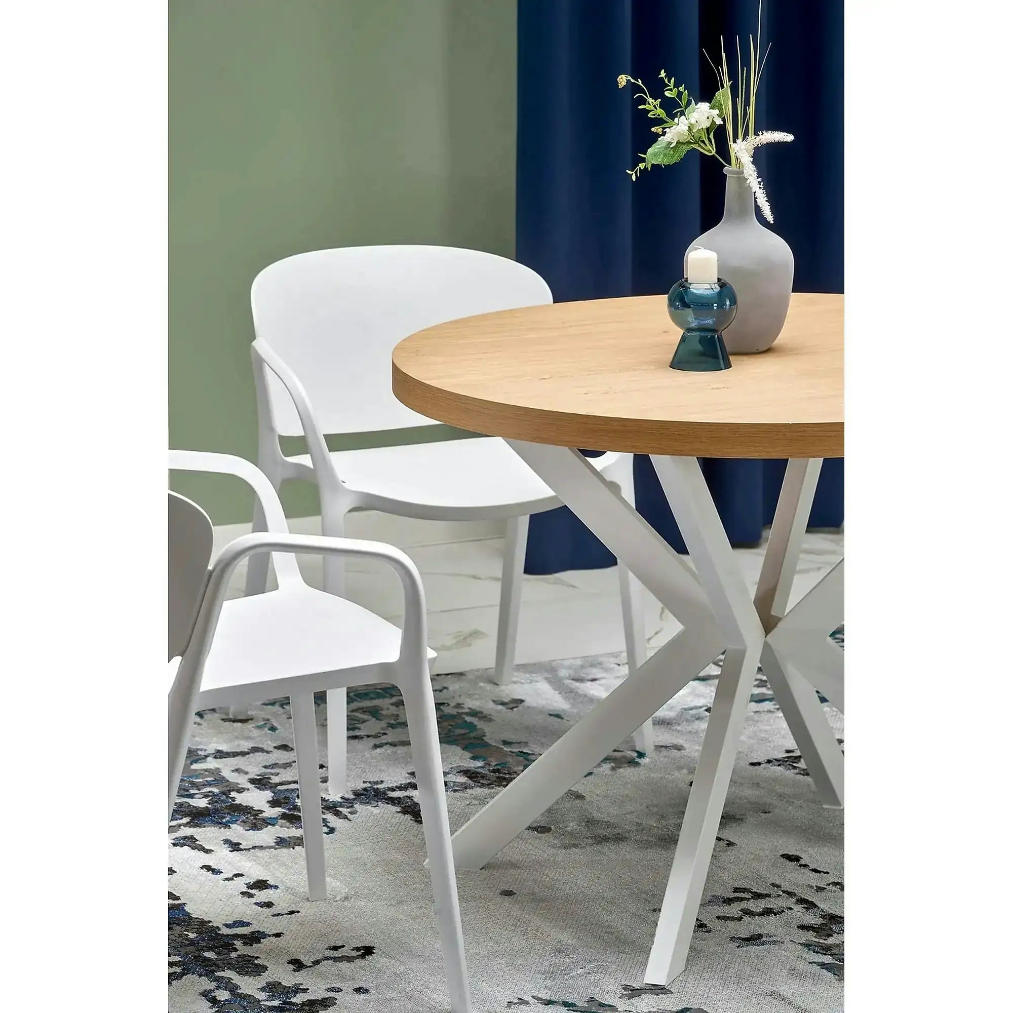 Masa extensibila PERONI, stejar auriu/alb, PAL furniruit/otel, 100/250x100x75 cm