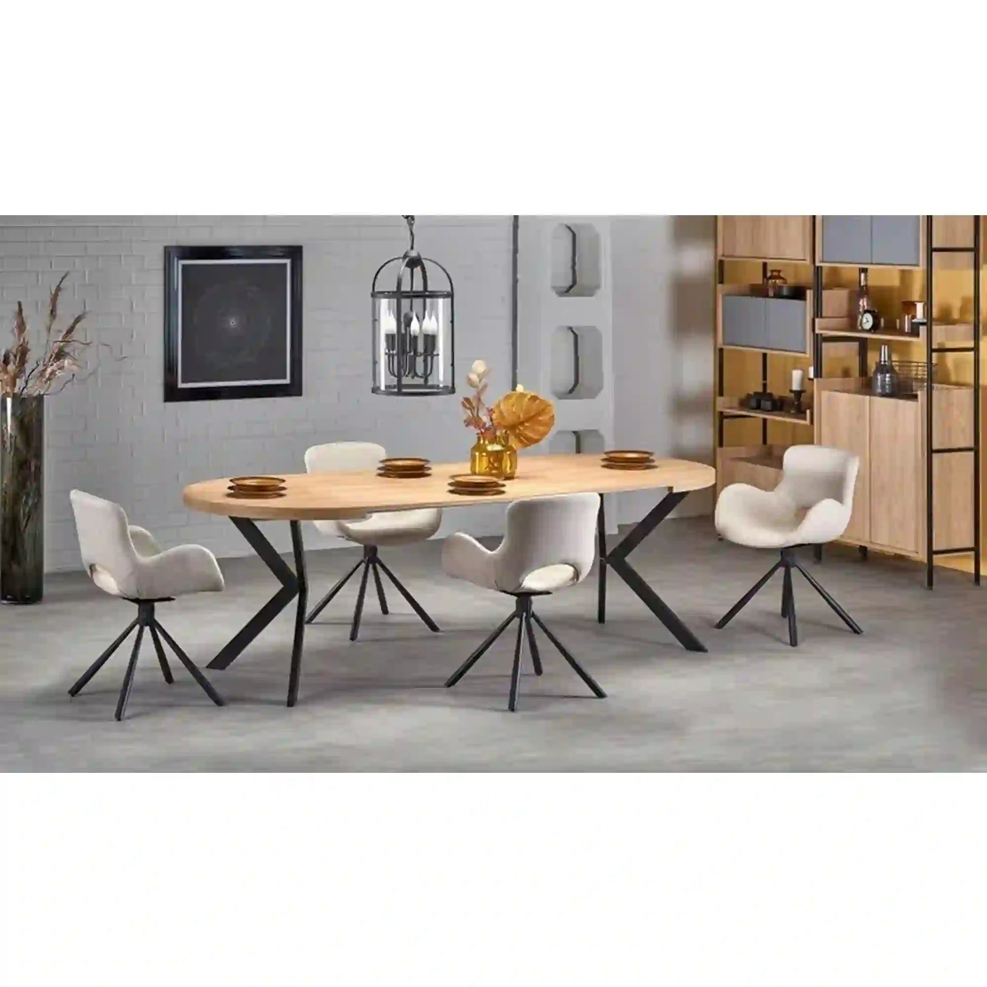 Masa extensibila PERONI, stejar auriu/negru, PAL furniruit/otel, 100/250x100x75 cm