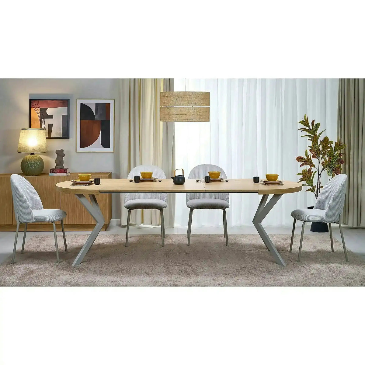 Masa extensibila PERONI, stejar/casmir, PAL laminat/otel, 100/250x100x75 cm