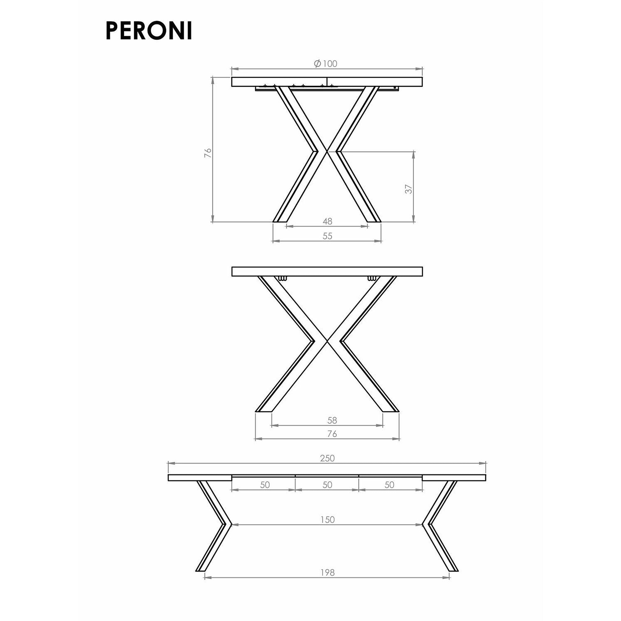 Masa extensibila PERONI, stejar/casmir, PAL laminat/otel, 100/250x100x75 cm