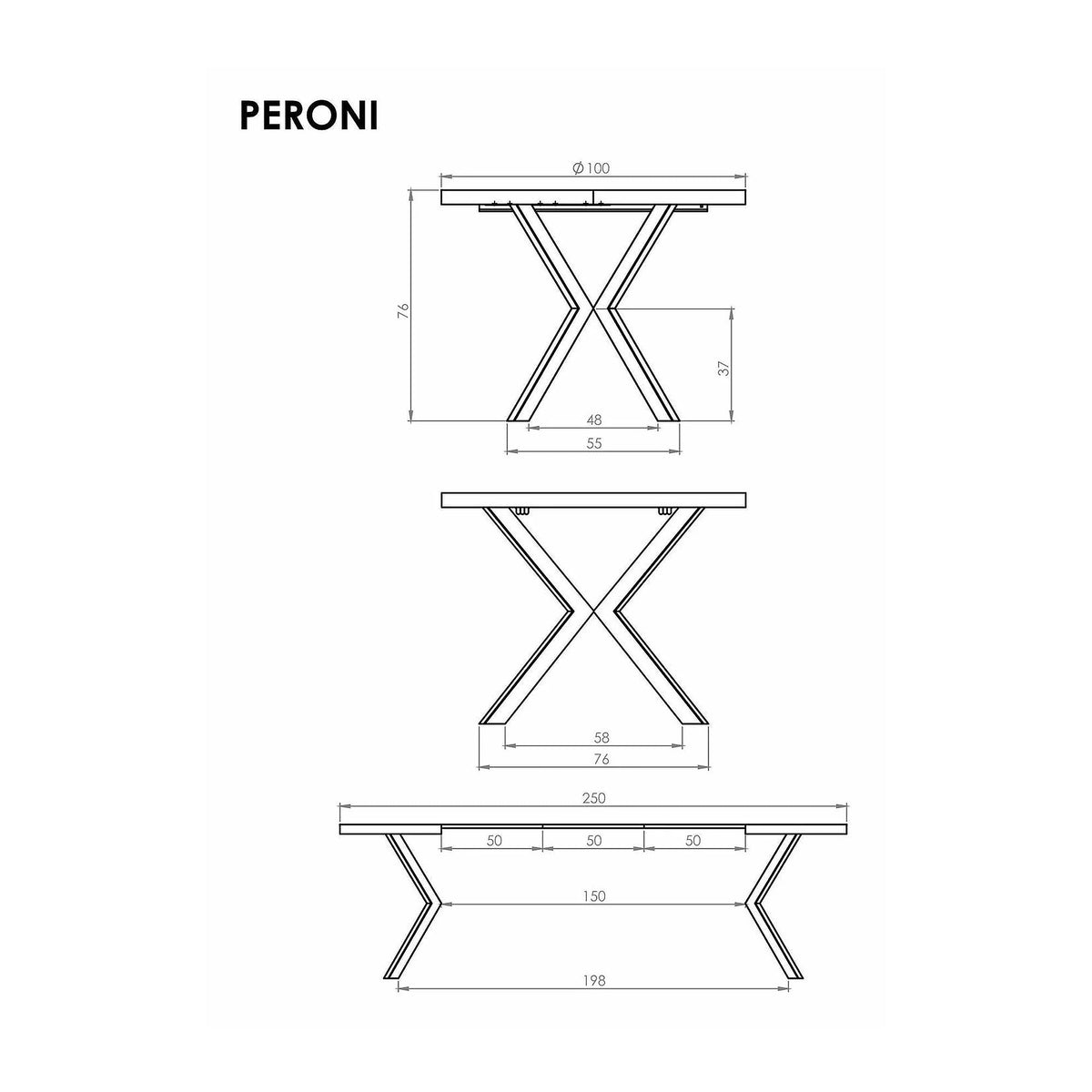 Masa extensibila PERONI, stejar/casmir, PAL laminat/otel, 100/250x100x75 cm