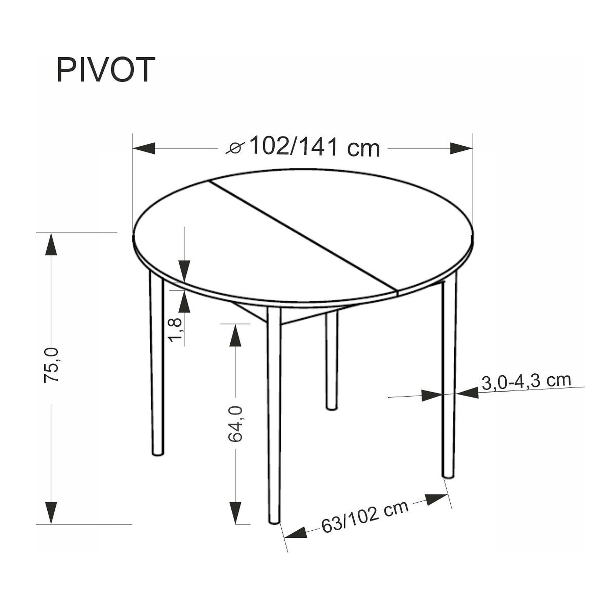 Masa extensibila PIVOT, stejar artisan/negru, PAL laminat/lemn, 102/142x102x75 cm