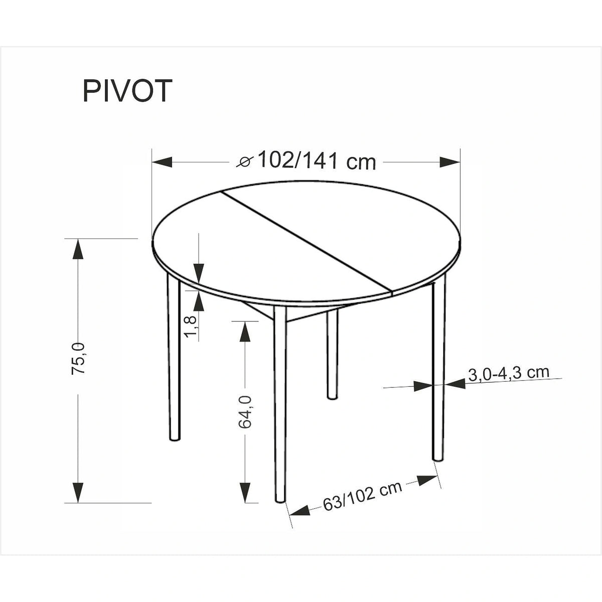 Masa extensibila PIVOT, stejar artisan/negru, PAL laminat/lemn, 102/142x102x75 cm