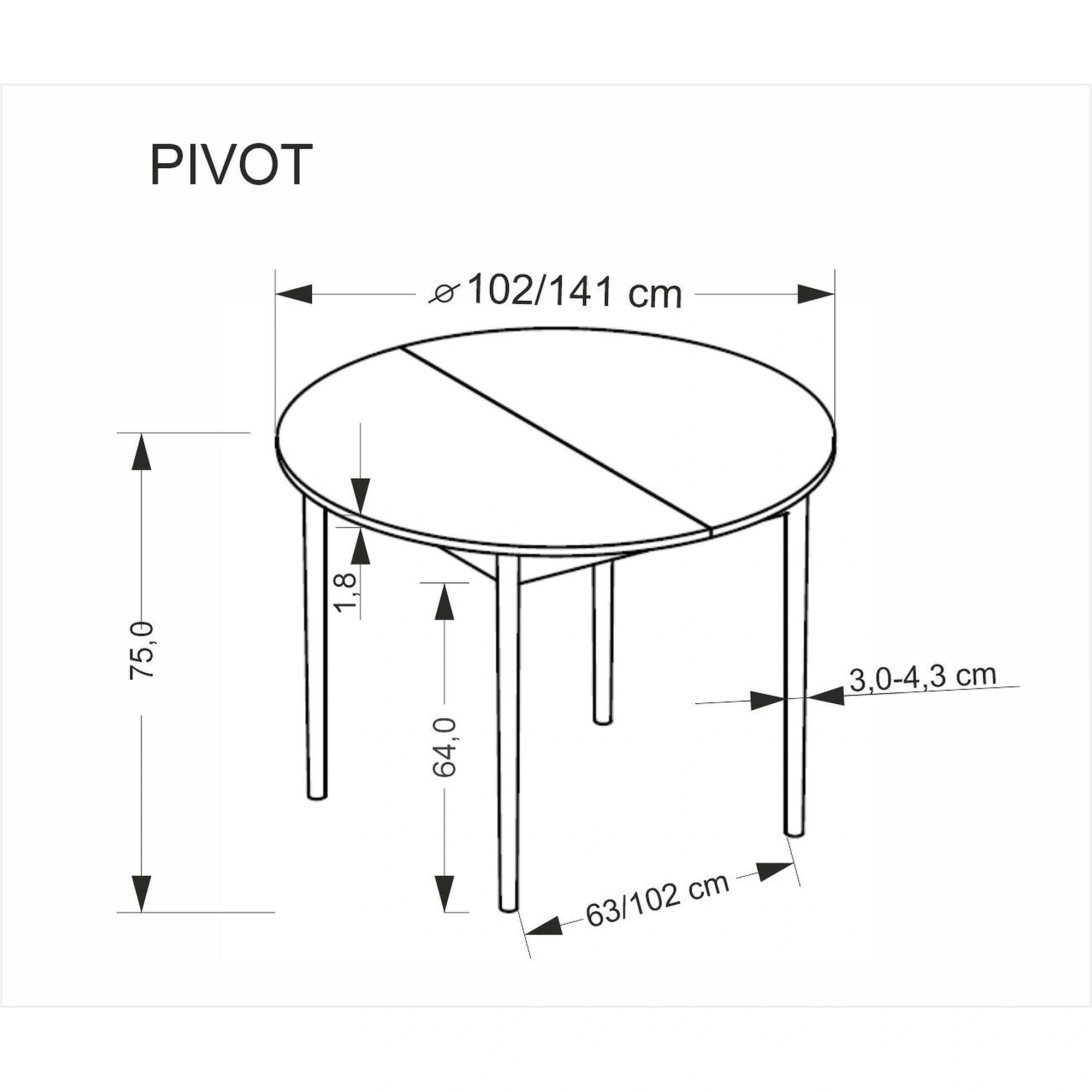 Masa extensibila PIVOT, stejar artisan/negru, PAL laminat/lemn, 102/142x102x75 cm