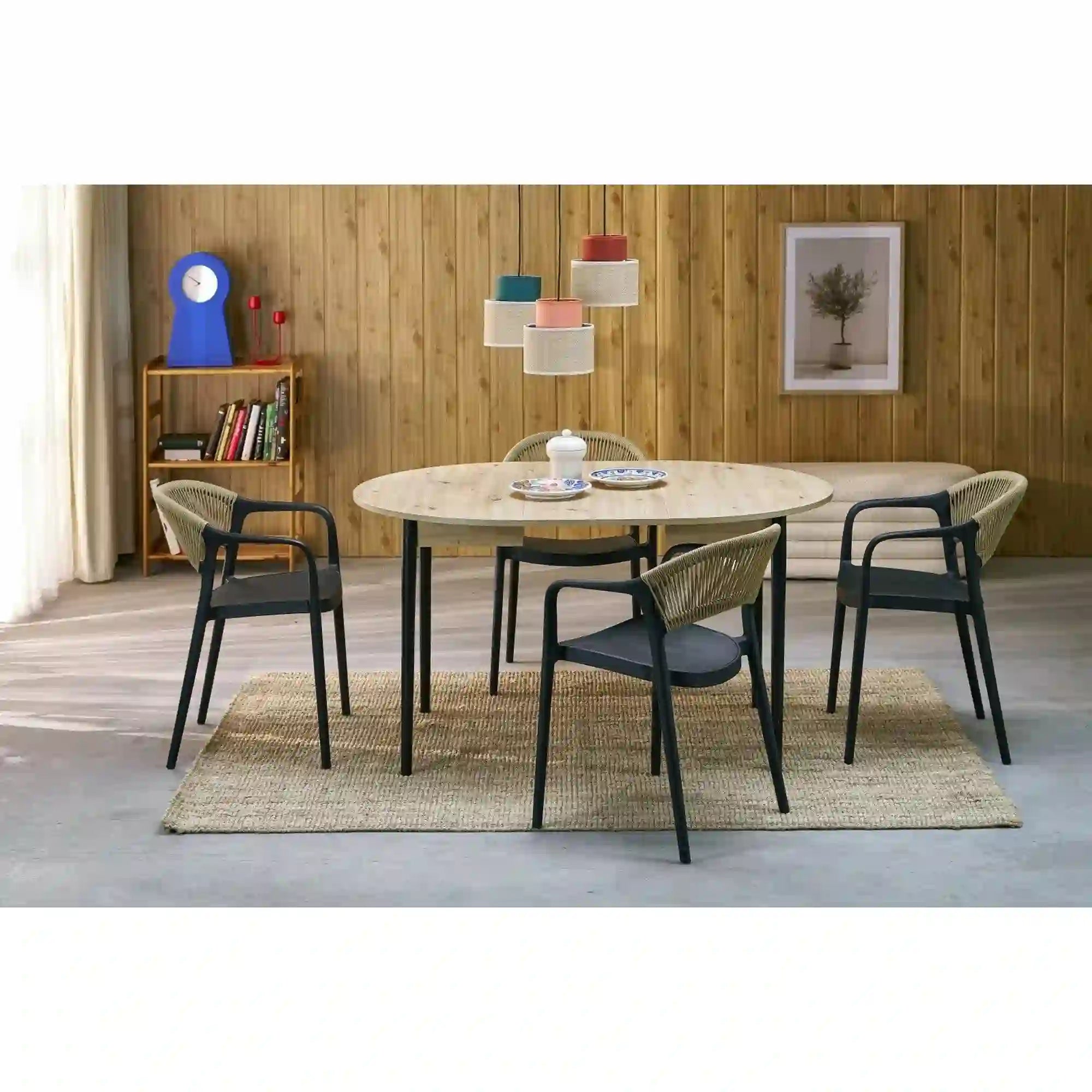 Masa extensibila PIVOT, stejar artisan/negru, PAL laminat/lemn, 102/142x102x75 cm