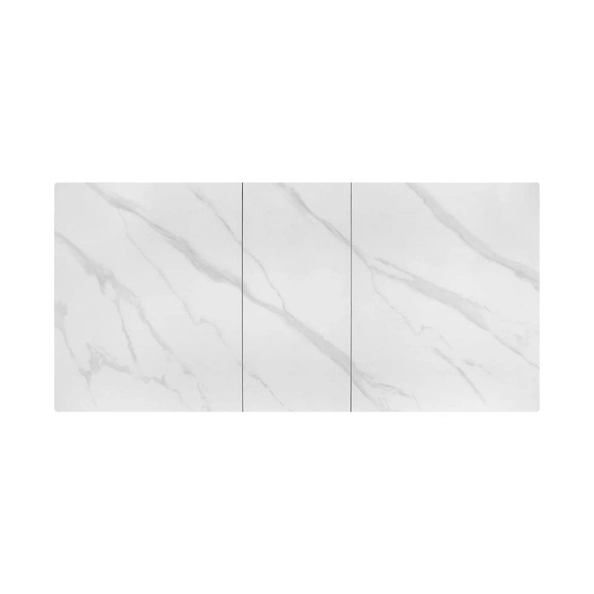 Masa extensibila PLATAN, alb cu efect de marmura/negru, piatra sinterizata/otel, 140/180x85x76 cm
