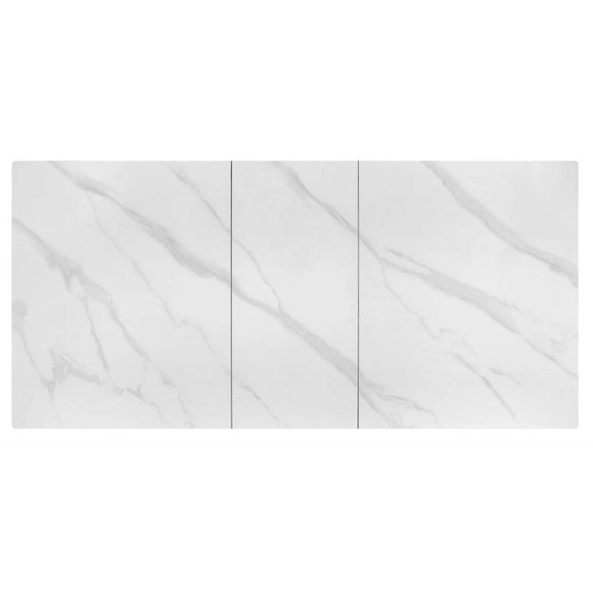 Masa extensibila PLATAN, alb cu efect de marmura/negru, piatra sinterizata/otel, 140/180x85x76 cm