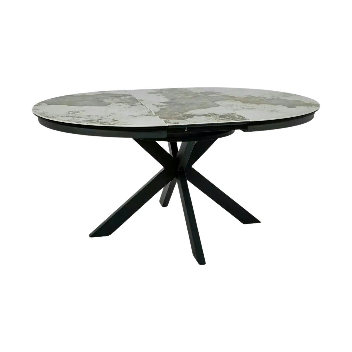 Masă extensibilă PORTO, alb lucios/negru, sticlă securizată/ceramică/metal, 120–160x120x76 cm