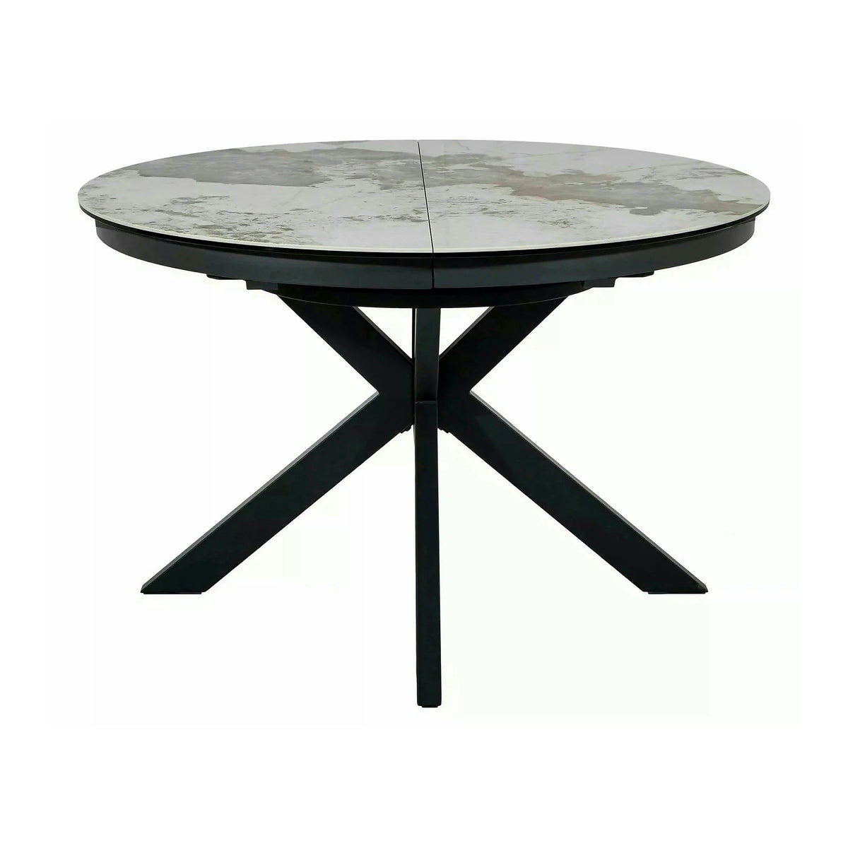 Masă extensibilă PORTO, alb lucios/negru, sticlă securizată/ceramică/metal, 120–160x120x76 cm