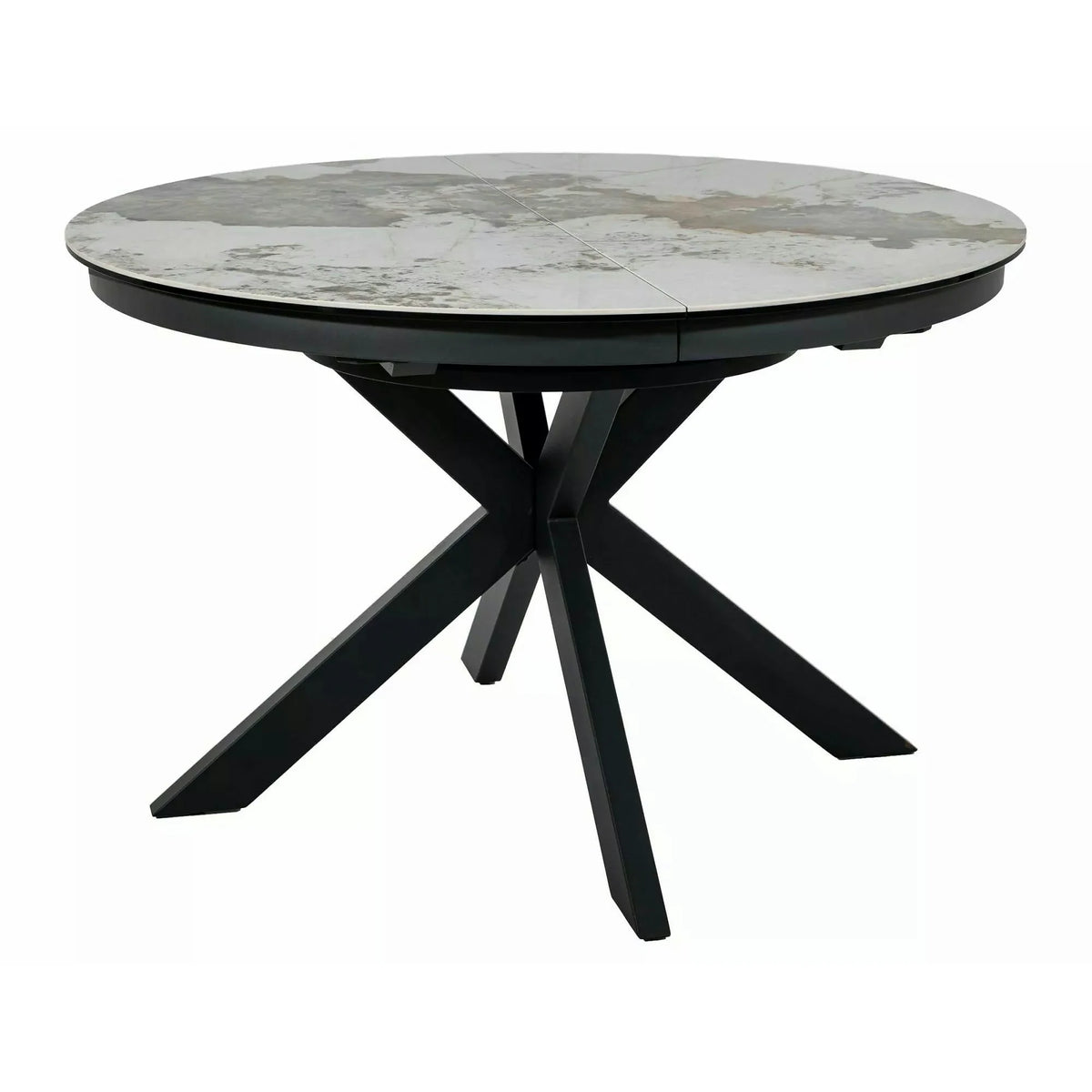 Masă extensibilă PORTO, alb lucios/negru, sticlă securizată/ceramică/metal, 120–160x120x76 cm