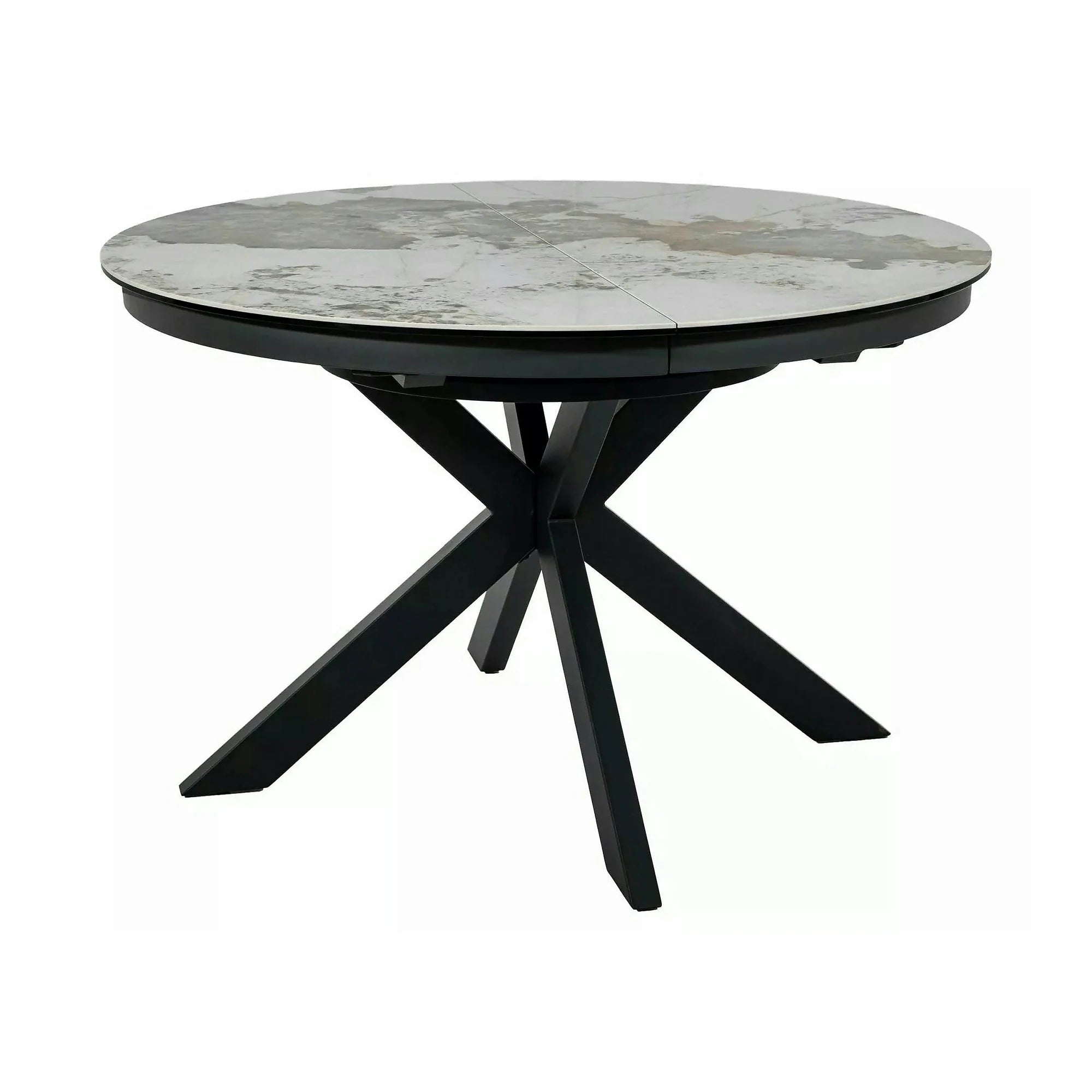 Masă extensibilă PORTO, alb lucios/negru, sticlă securizată/ceramică/metal, 120–160x120x76 cm