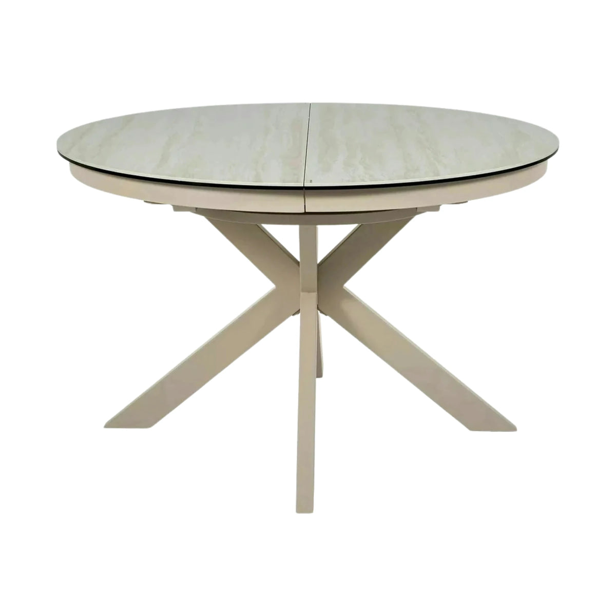 Masă extensibilă PORTO, bej mat/cașmir, sticlă securizată/ceramică/metal, 120–160x120x76 cm