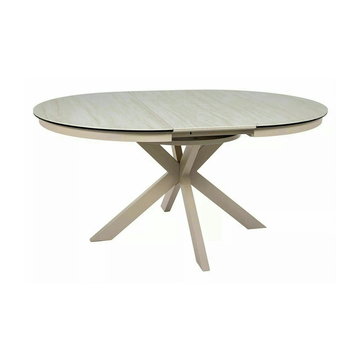 Masă extensibilă PORTO, bej mat/cașmir, sticlă securizată/ceramică/metal, 120–160x120x76 cm