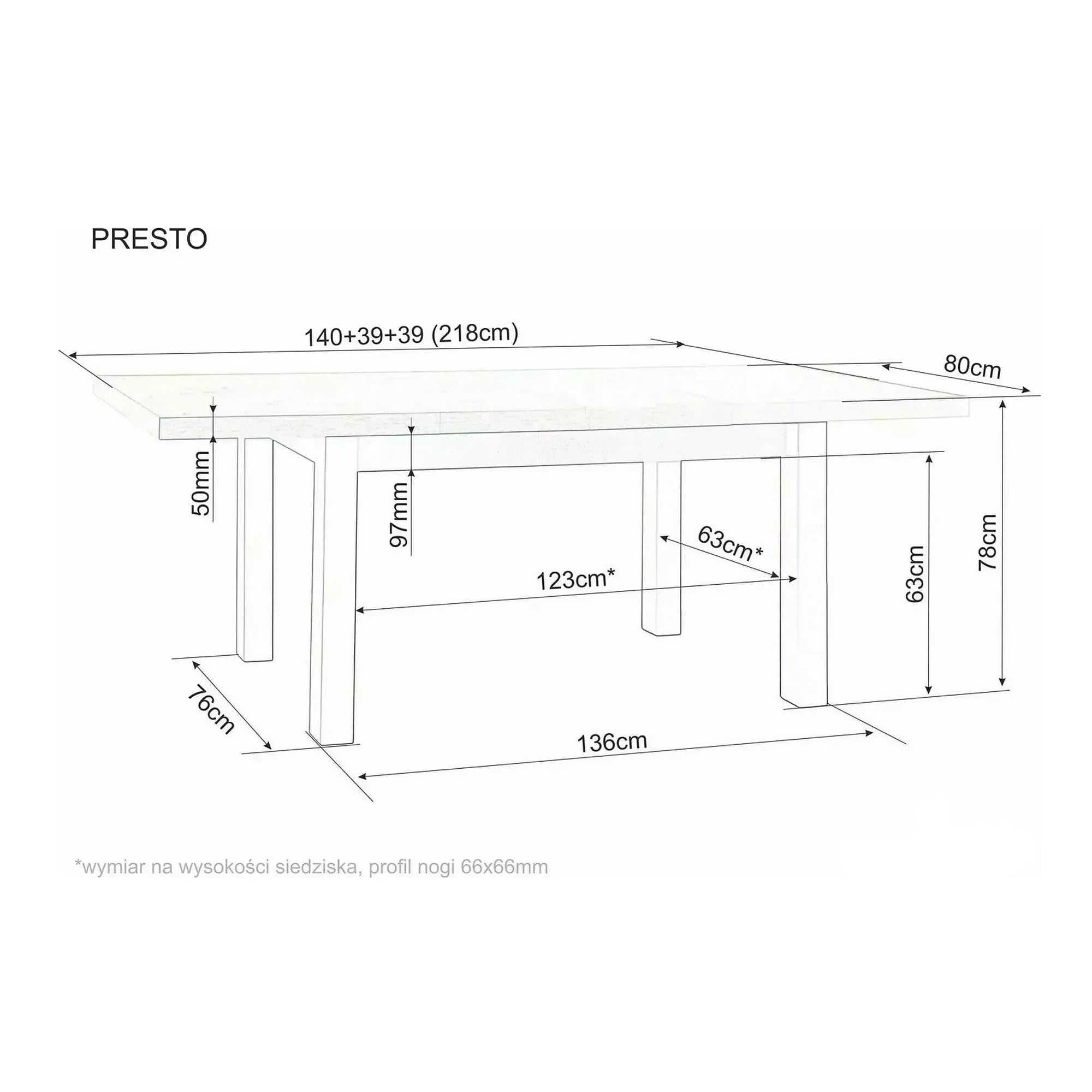 Masa extensibila PRESTO, casmir/stejar, PAL laminat, 140/218x80x78 cm