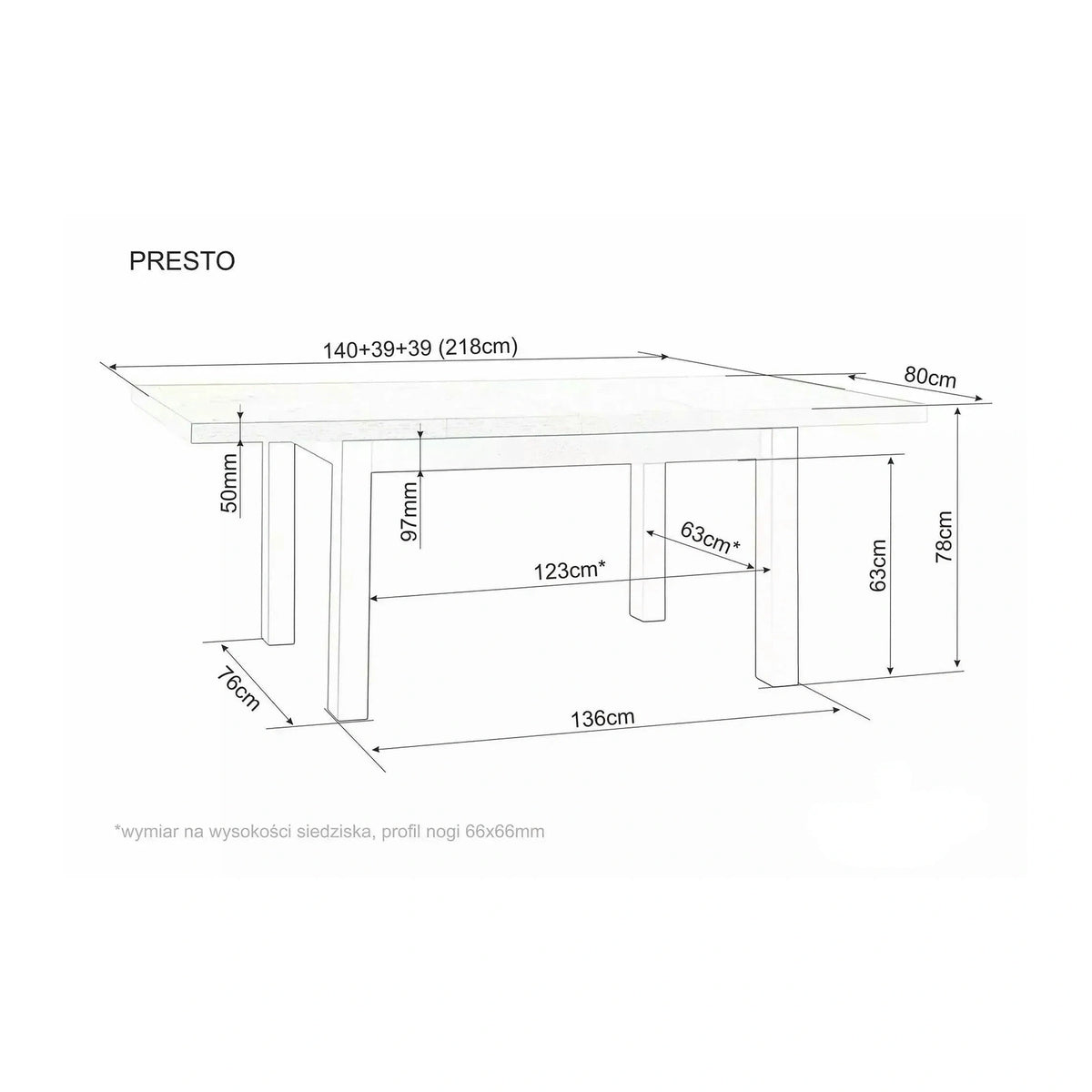 Masa extensibila PRESTO, casmir/stejar, PAL laminat, 140/218x80x78 cm