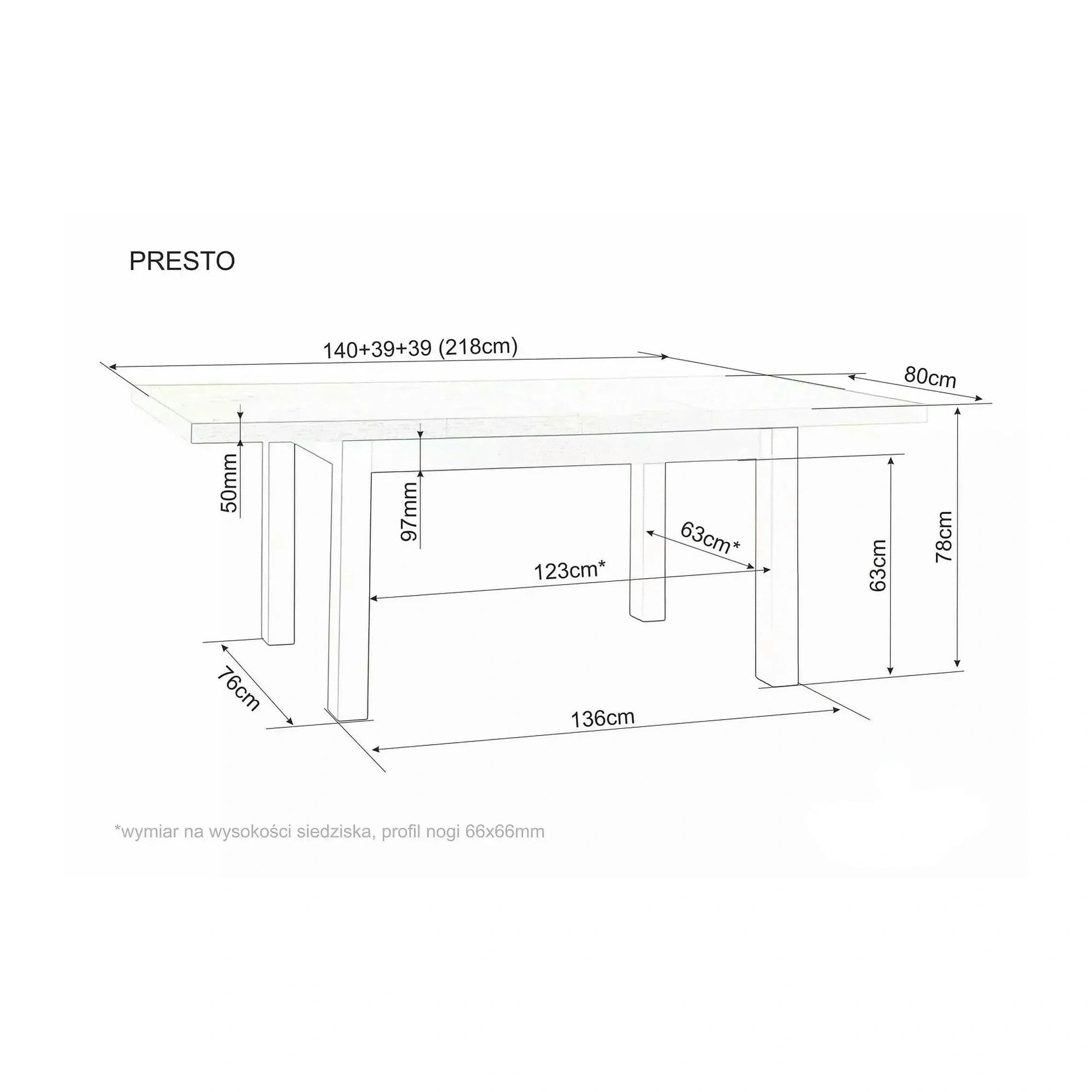 Masa extensibila PRESTO, casmir/stejar, PAL laminat, 140/218x80x78 cm