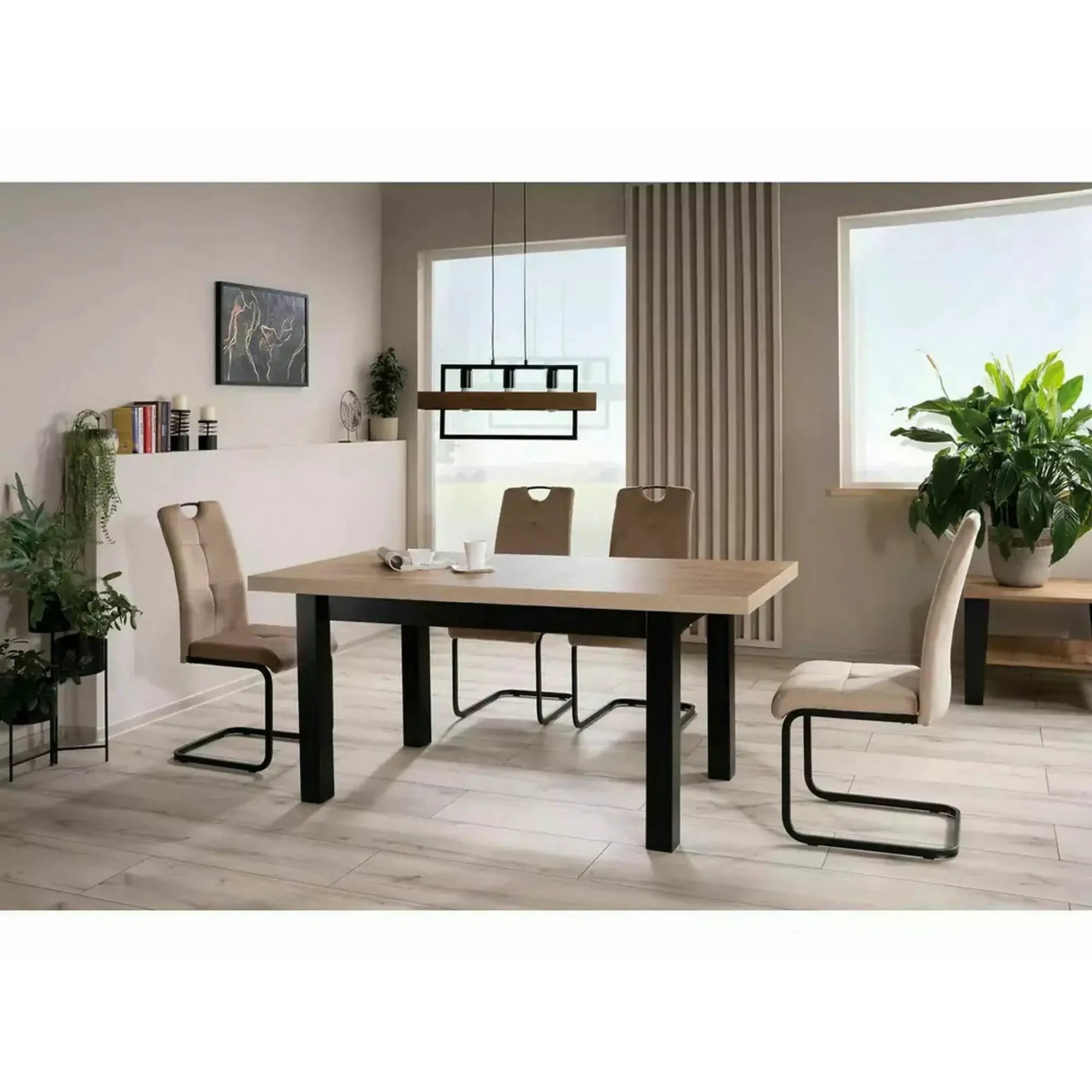 Masa extensibila PRESTO, stejar artisan/negru, PAL laminat, 140/218x80x78 cm