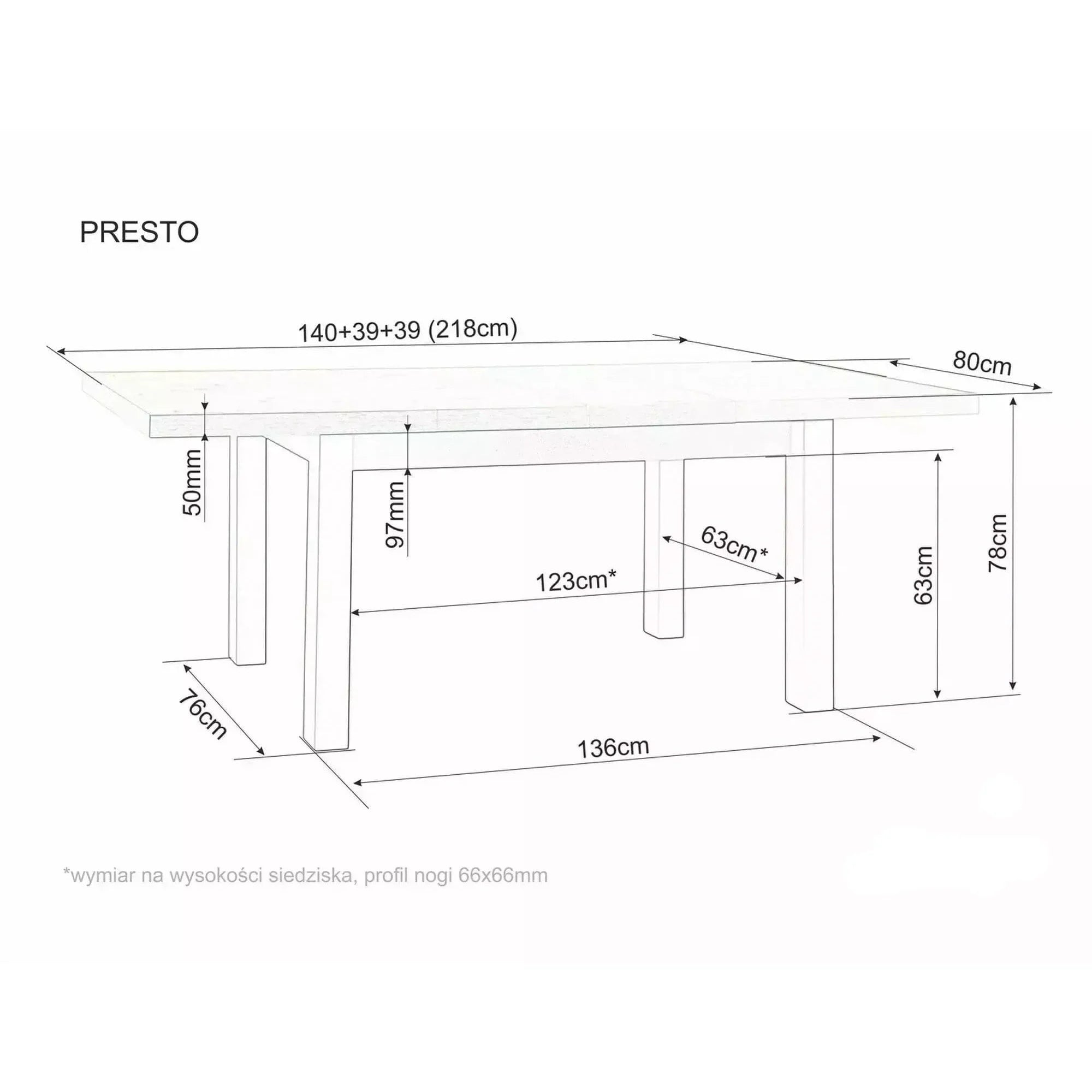 Masa extensibila PRESTO, stejar/casmir, PAL laminat, 140/218x80x78 cm