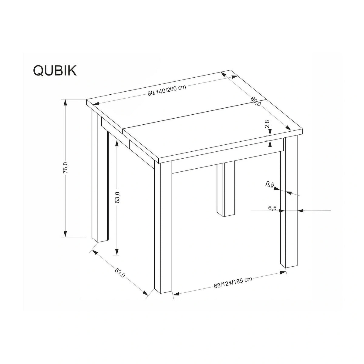 Masa extensibila QUBIK, stejar artisan/negru, PAL laminat, 80/200x80x76 cm