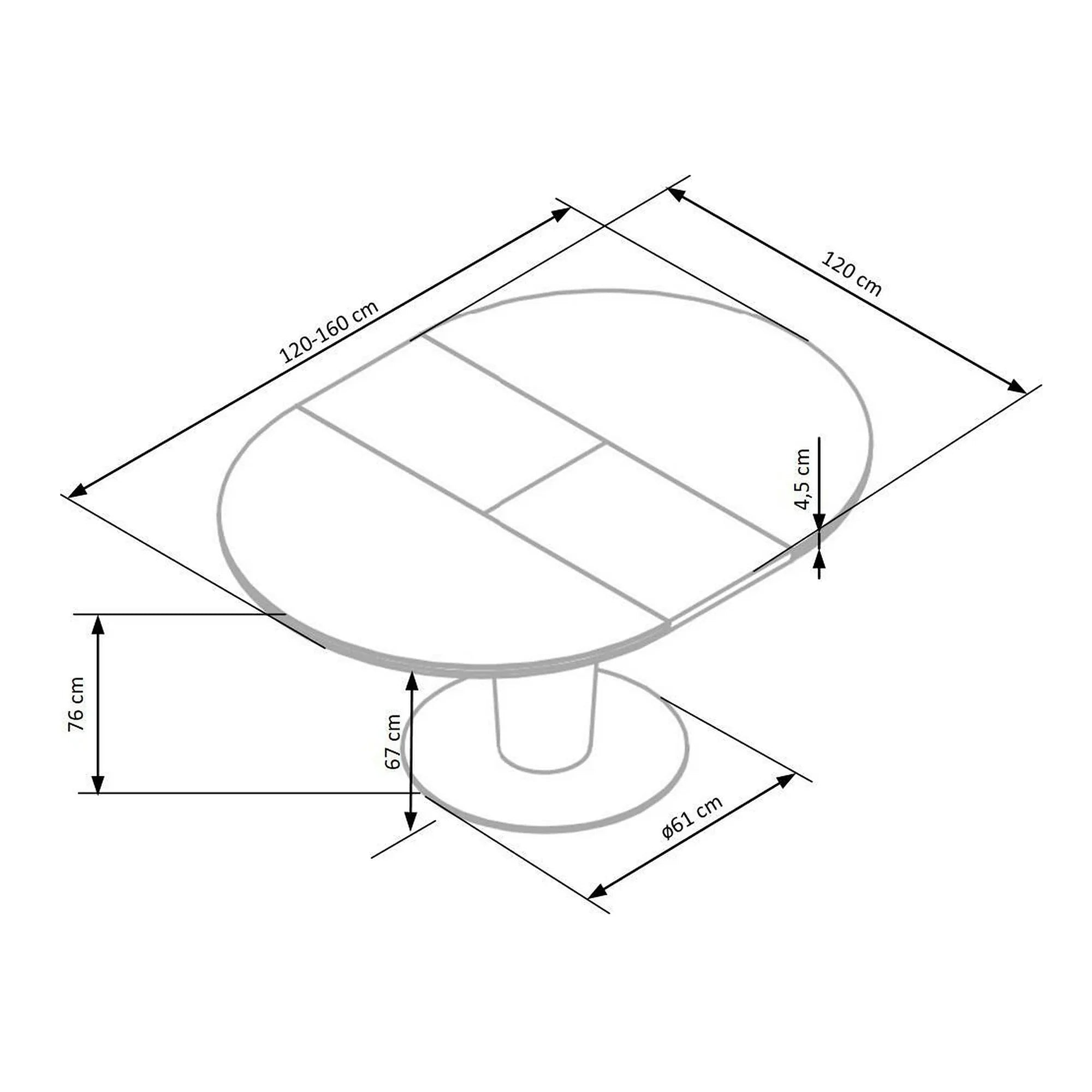Masa extensibila RICARDO, gri, 120/160x120/76 cm