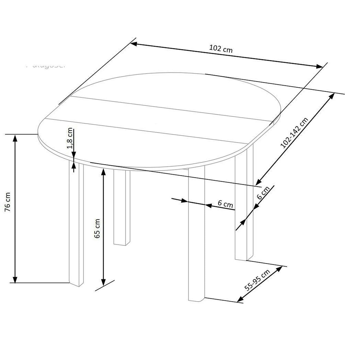 Masa extensibila RINGO, alba, 102/142x102x76 cm