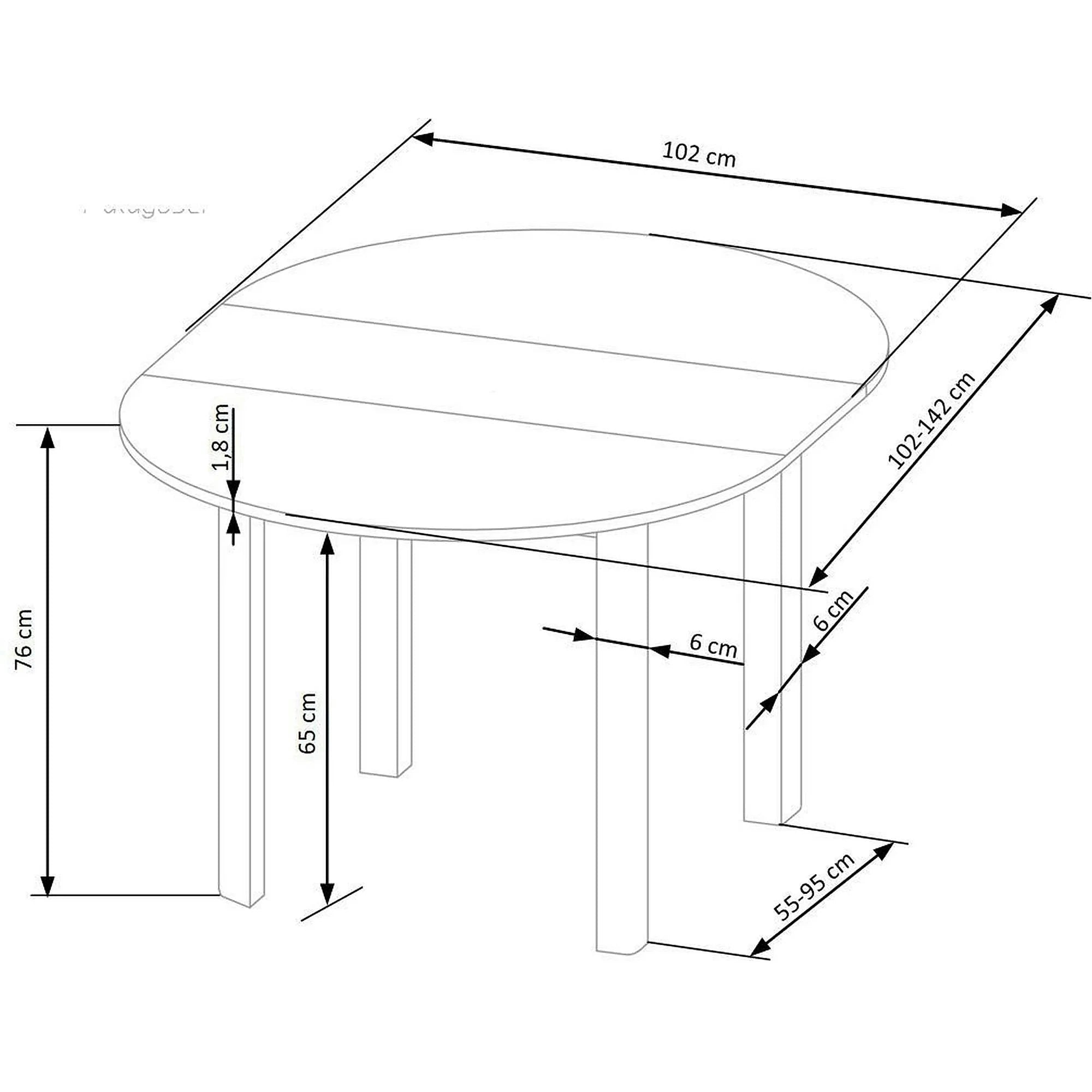Masa extensibila RINGO, alba, 102/142x102x76 cm