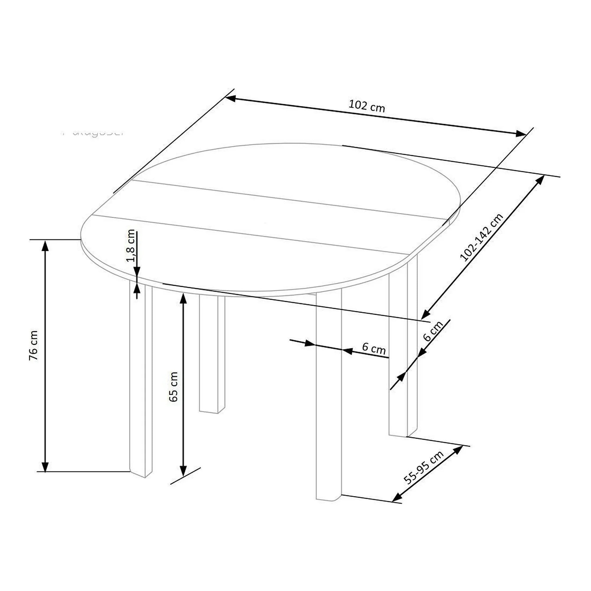 Masa extensibila RINGO, negru, PAL furniruit, 102/142x102x76 cm