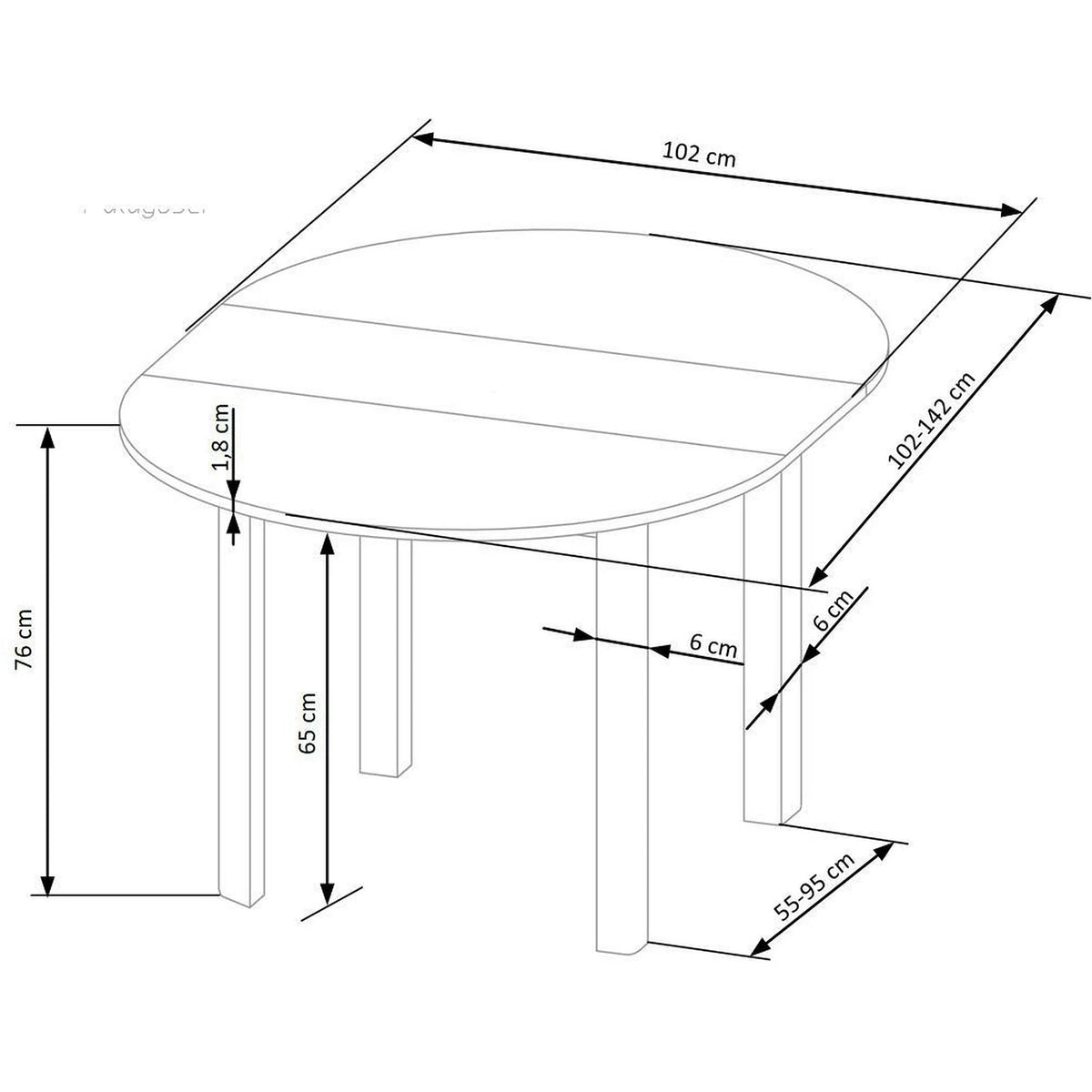 Masa extensibila RINGO, stejar/negru, PAL laminat, 102/142x102x76 cm